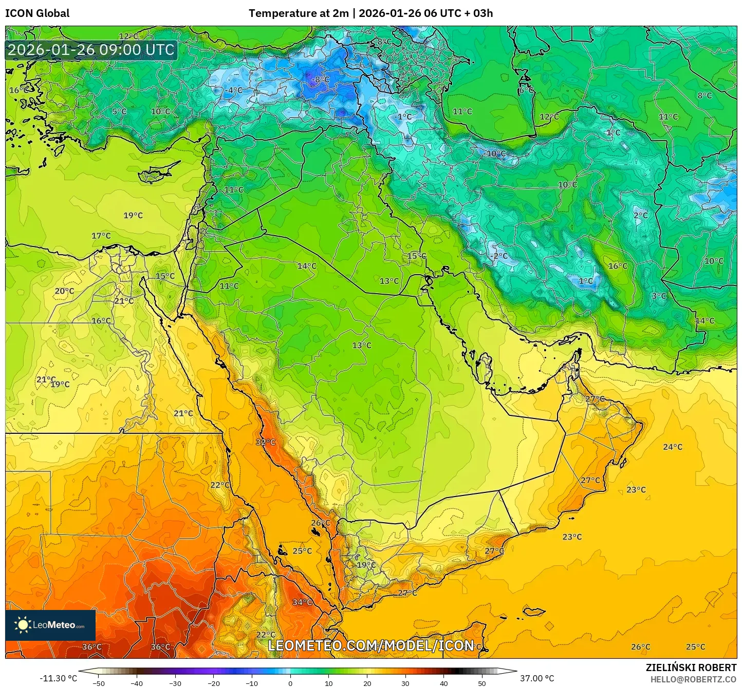 ICON model - Orta Doğu, 2 m Sıcaklık
