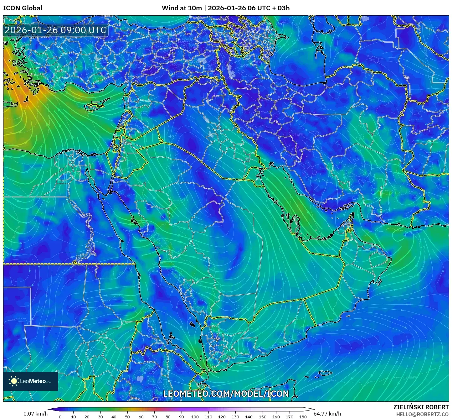 ICON model - Orta Doğu, 10 m Rüzgâr