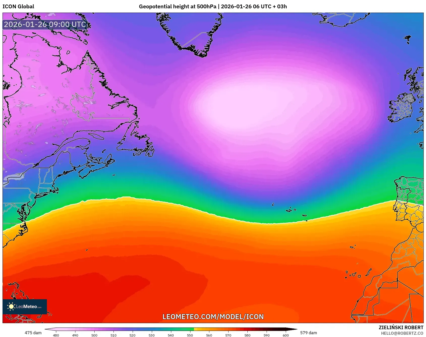 ICON model - Kuzey Atlantik, 500 hPa’da jeopotansiyel yükseklik