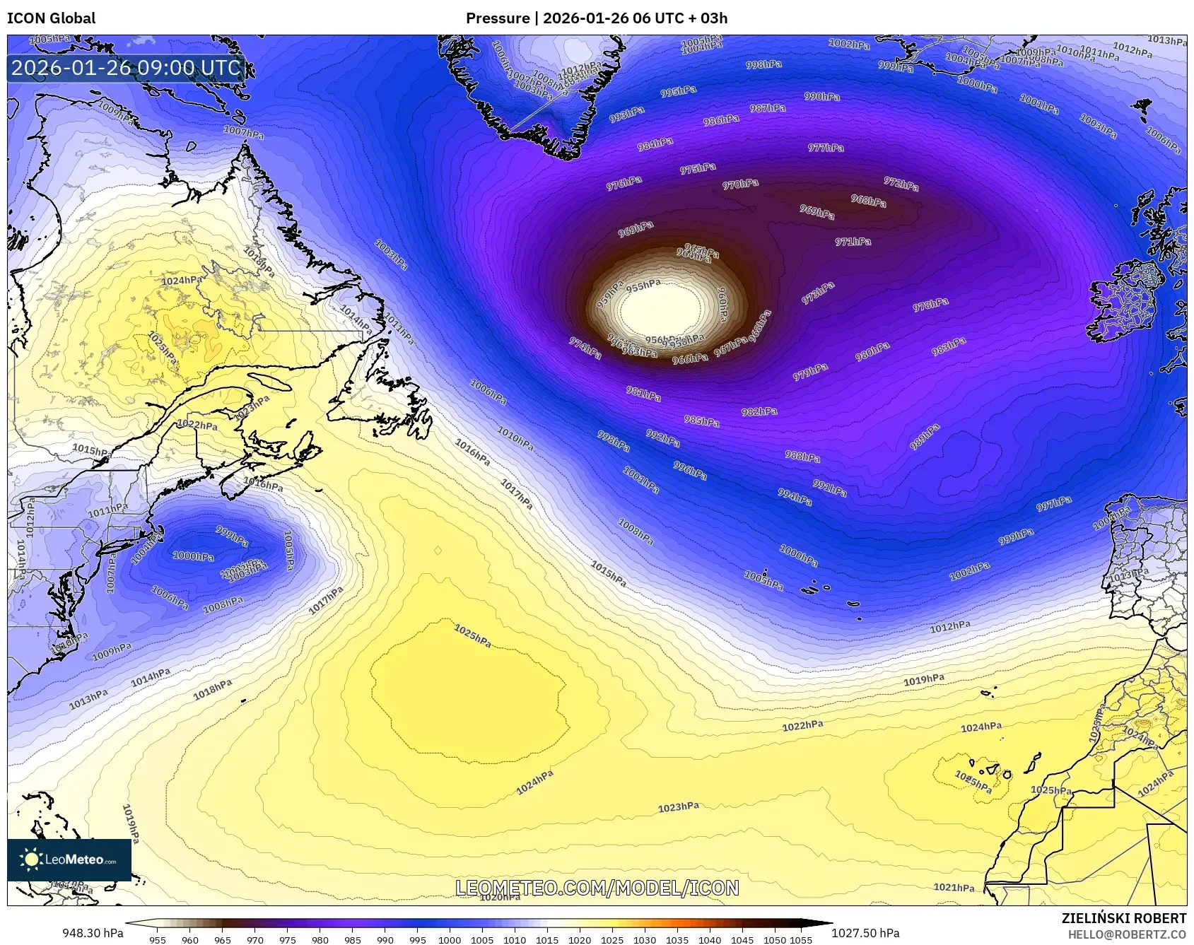 ICON model - Kuzey Atlantik, Basınç
