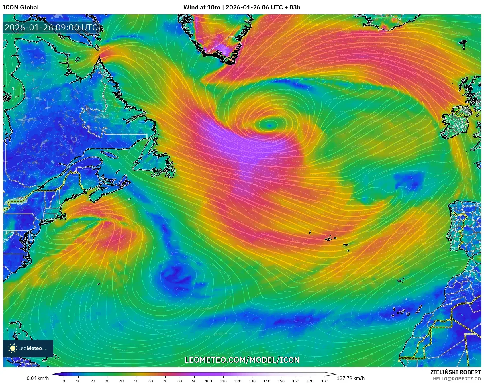 ICON model - Kuzey Atlantik, 10 m Rüzgâr