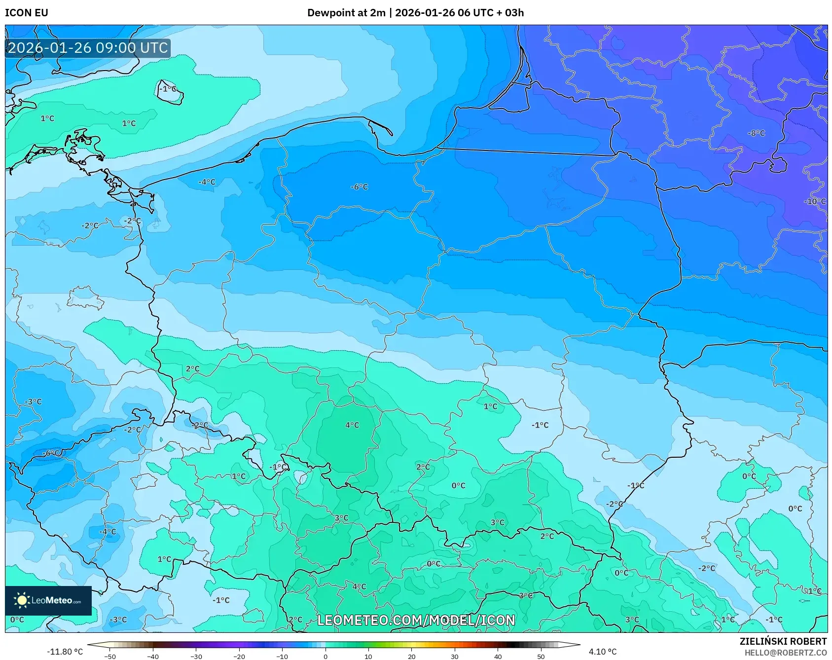 ICON model - Polonya, 2 m Çiy Noktası