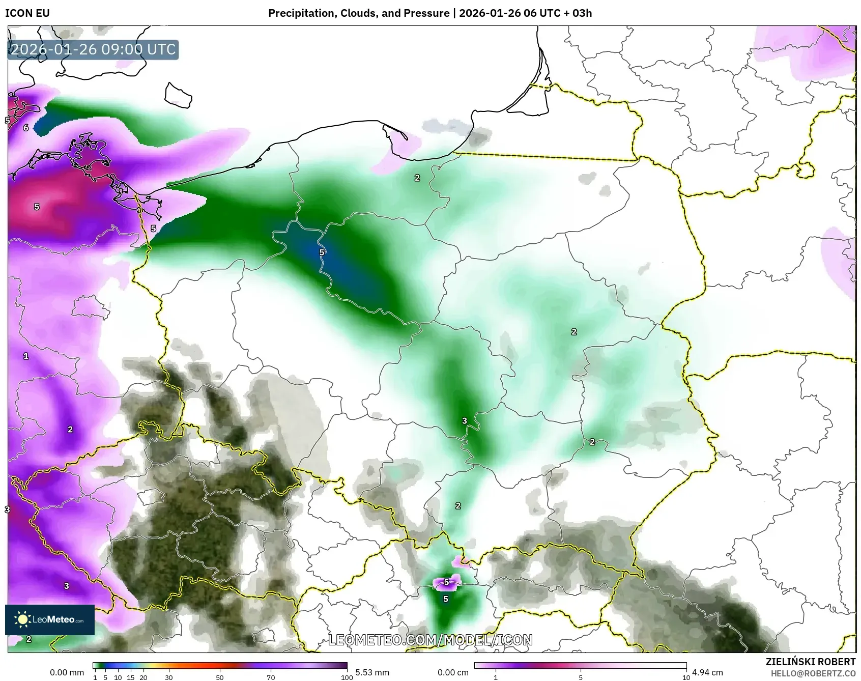 ICON model - Polonya, Yağış, Bulut ve Basınç
