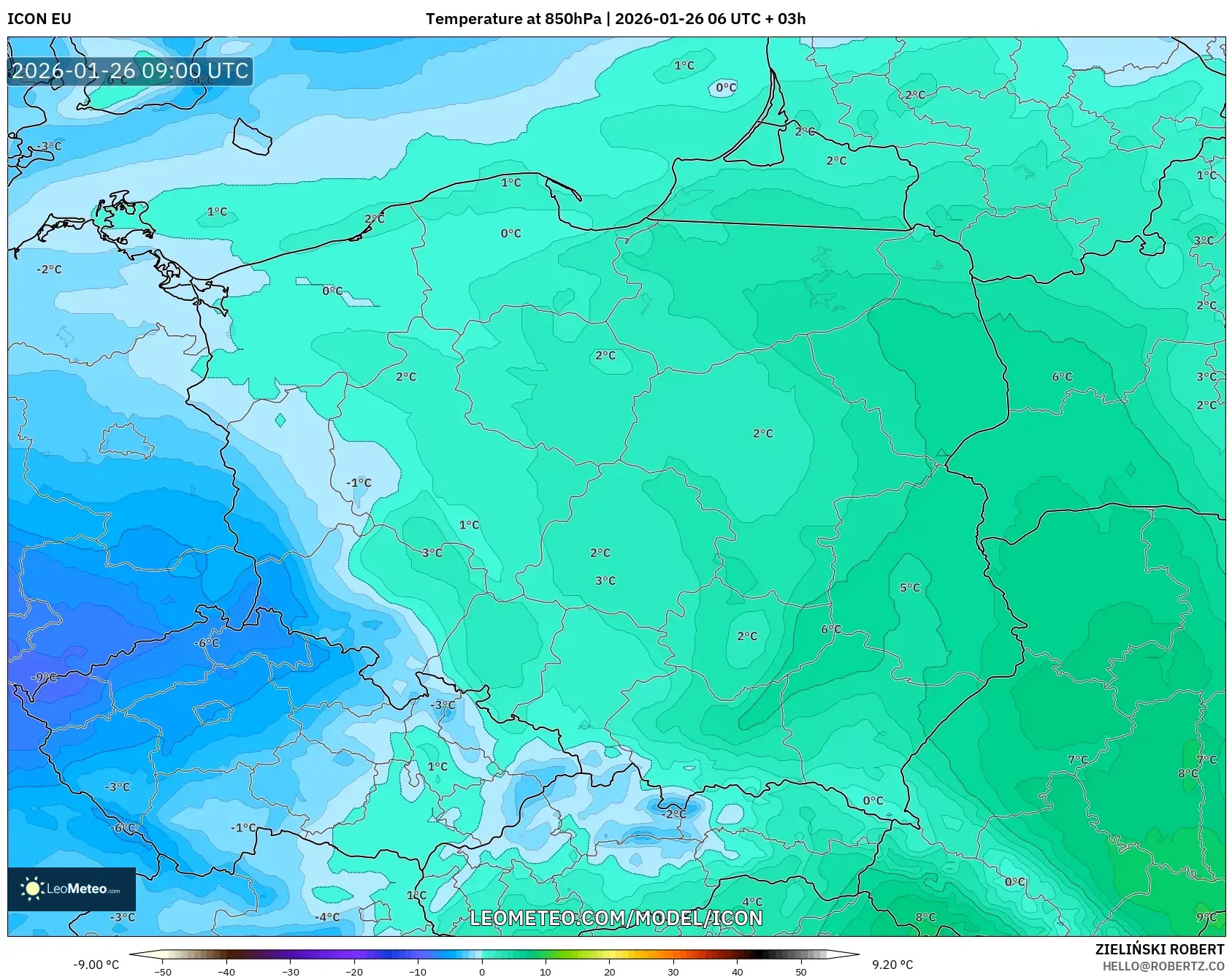 ICON model - Polonya, 850 hPa Sıcaklık