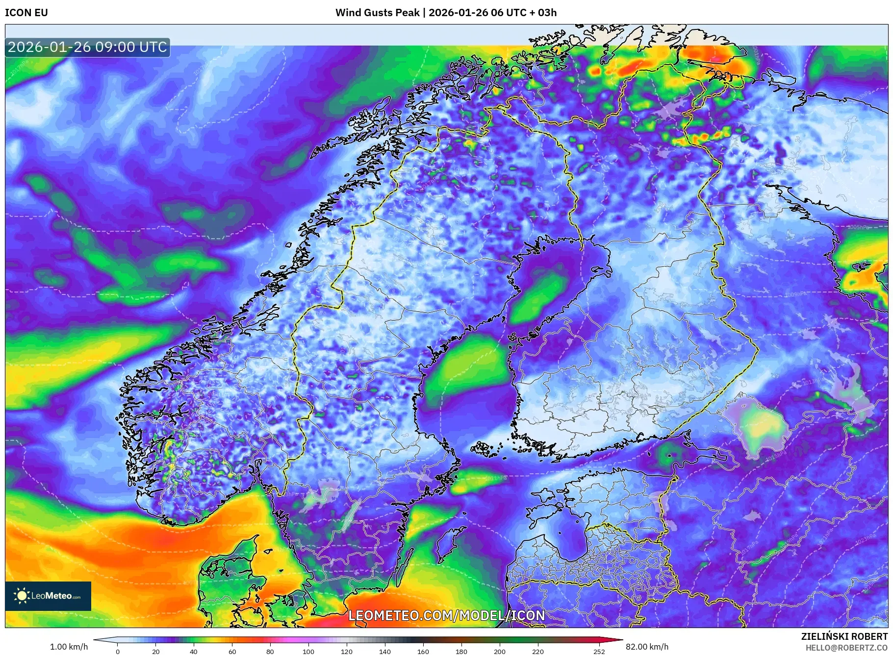 ICON model - İskandinavya, En Yüksek Rüzgâr