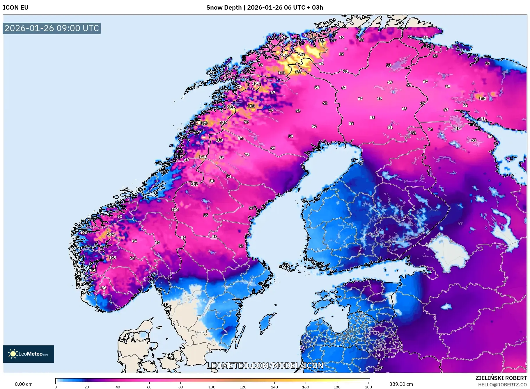 ICON model - İskandinavya, Kar Kalınlığı