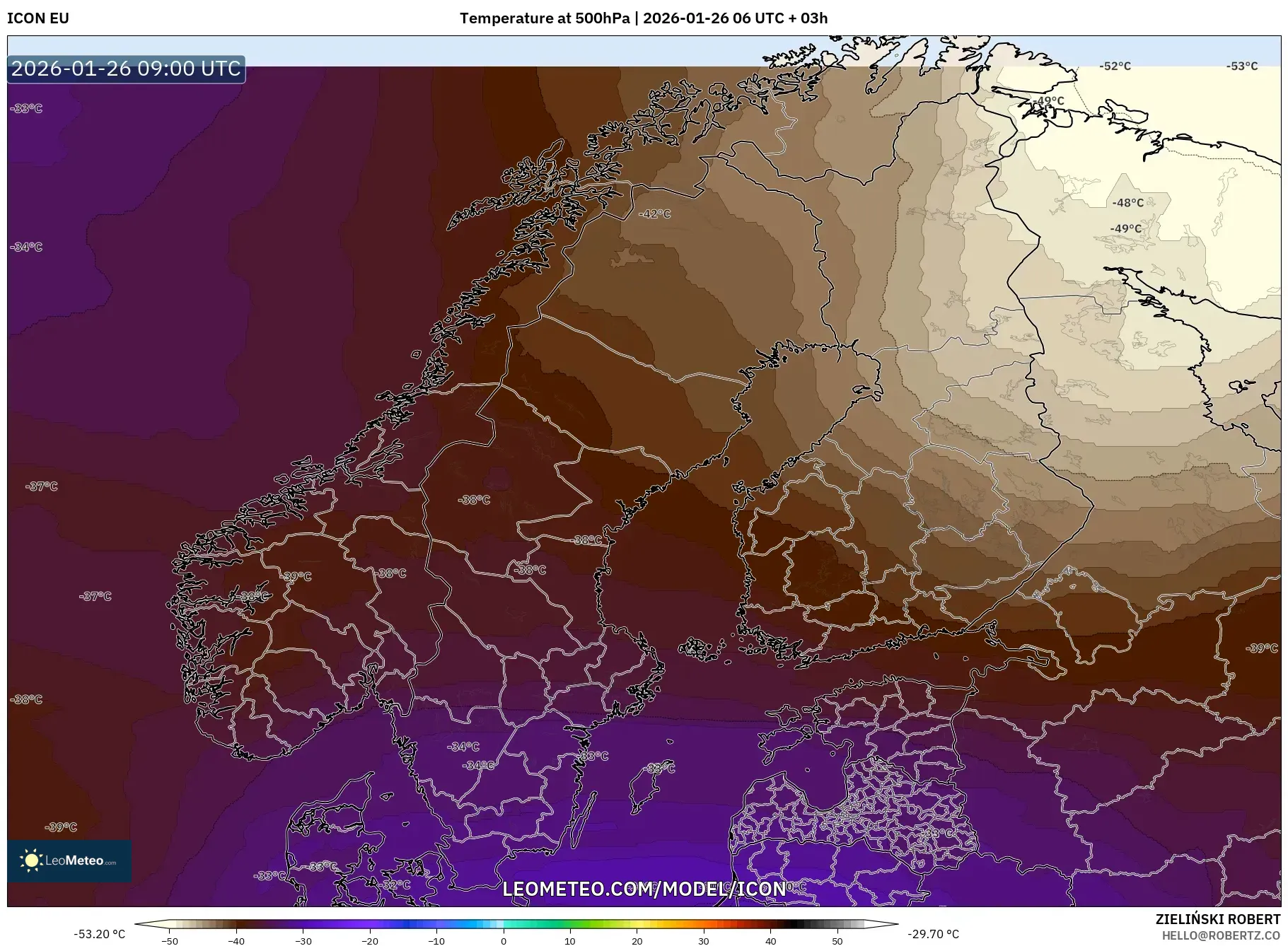 ICON model - İskandinavya, 500 hPa Sıcaklık