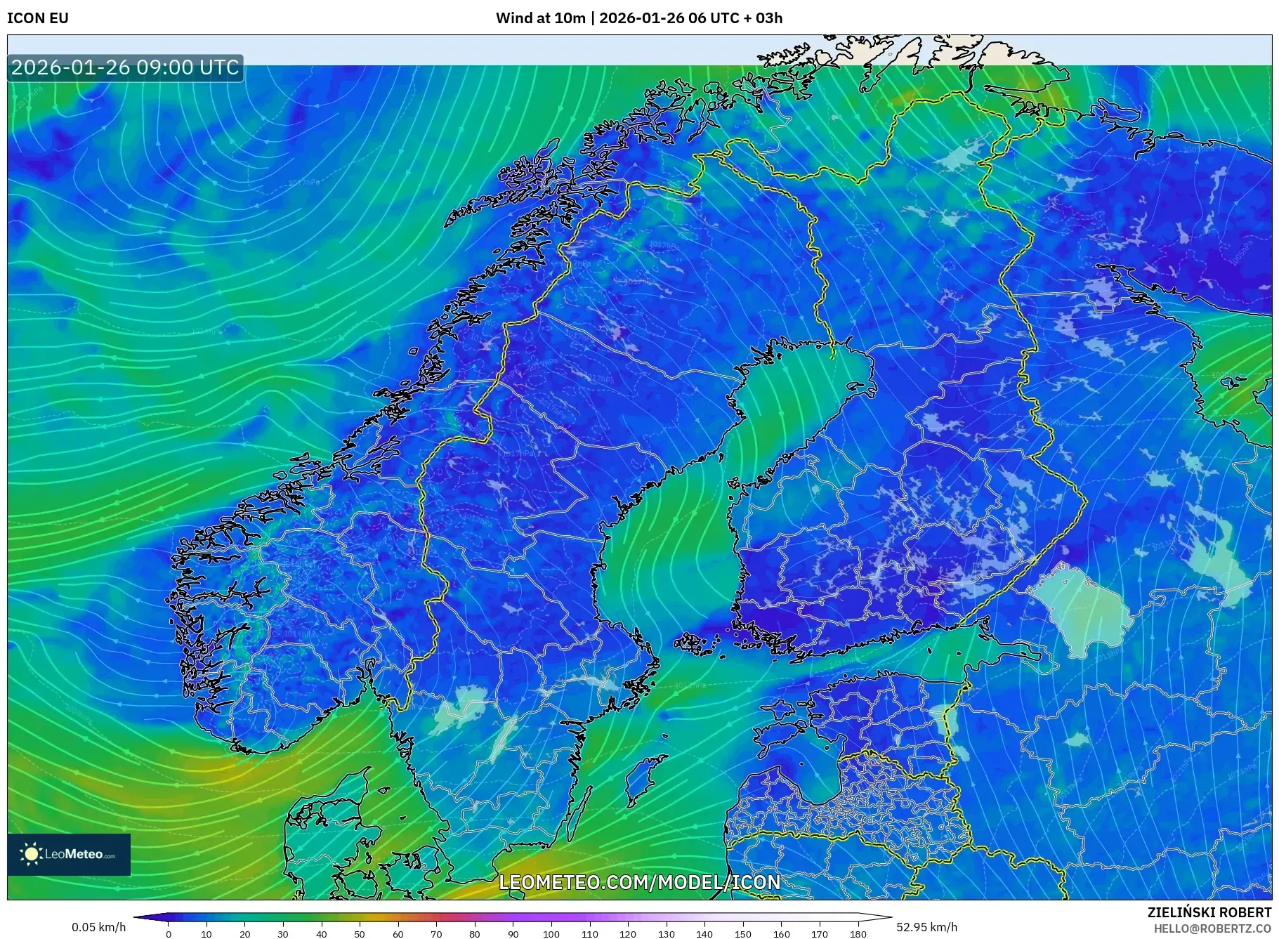 ICON model - İskandinavya, 10 m Rüzgâr