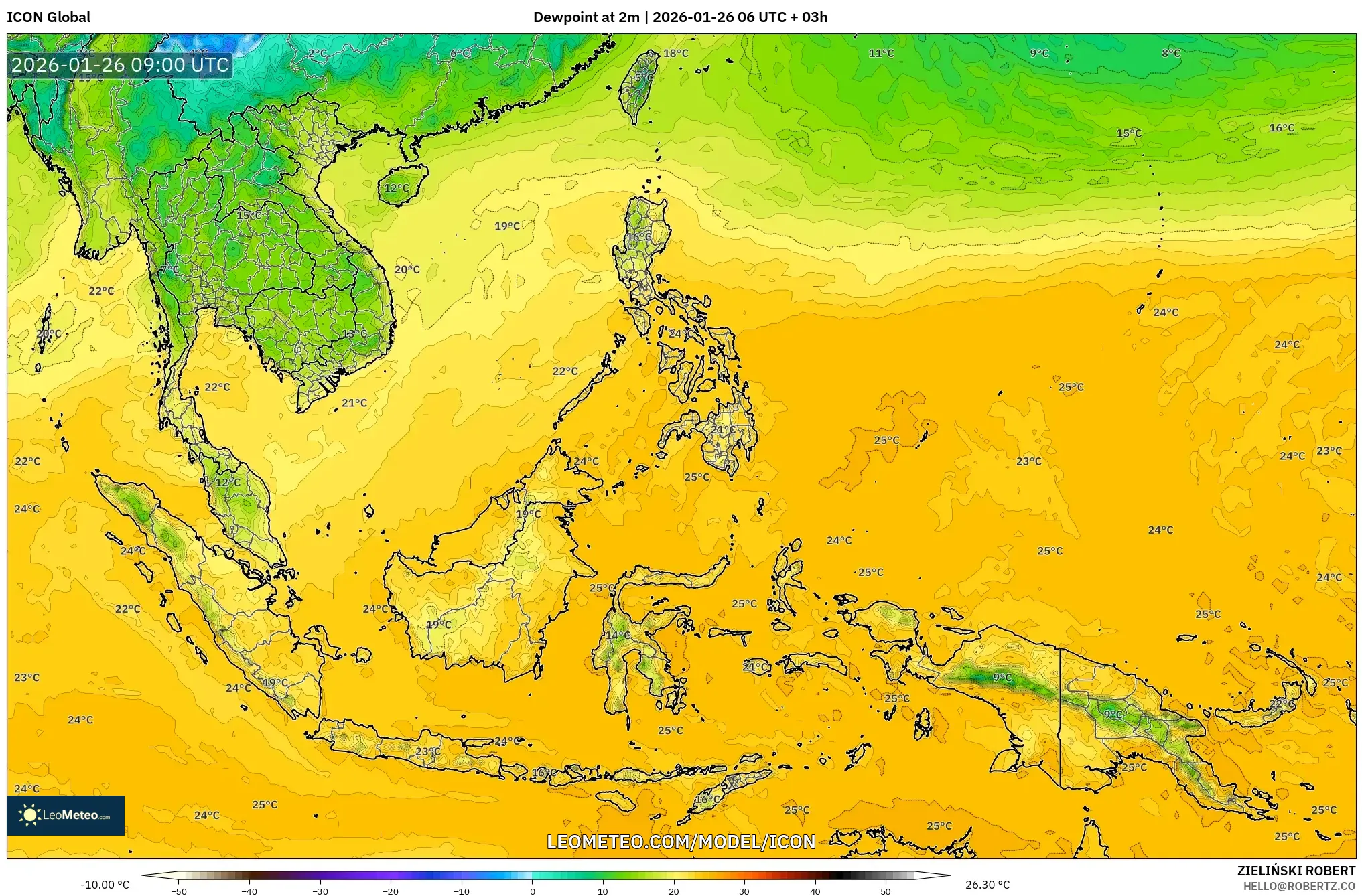 ICON model - Güneydoğu Asya, 2 m Çiy Noktası