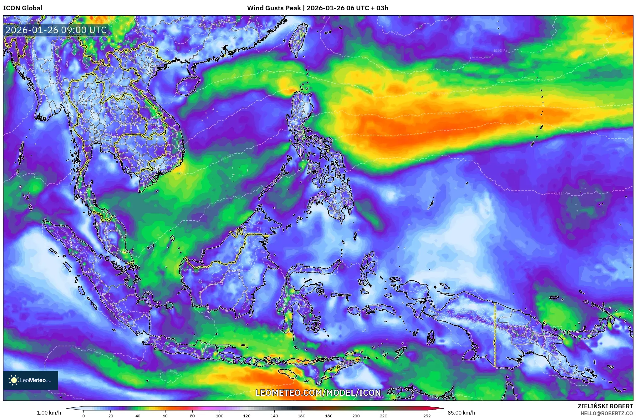 ICON model - Güneydoğu Asya, En Yüksek Rüzgâr