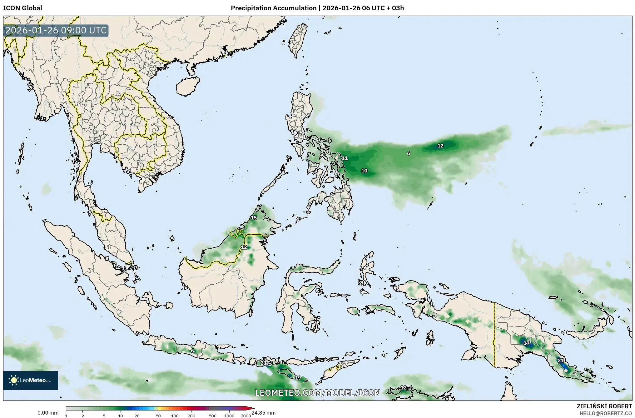 ICON model - Güneydoğu Asya, Yağış Birikimi