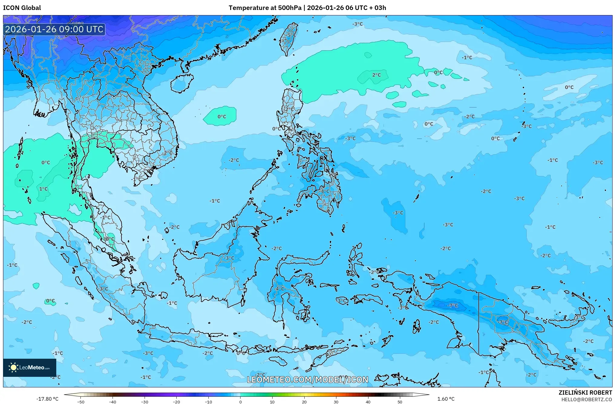 ICON model - Güneydoğu Asya, 500 hPa Sıcaklık