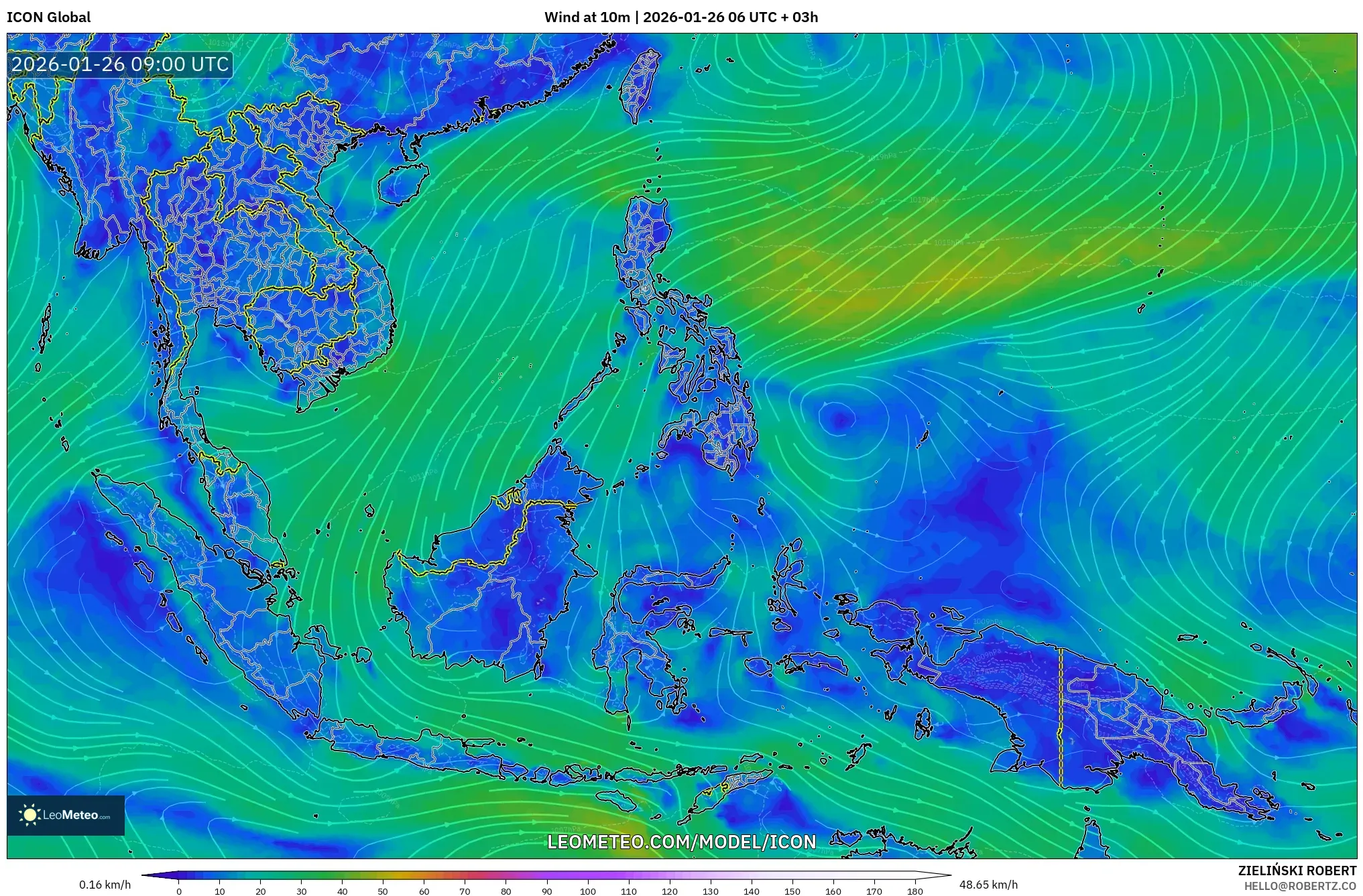 ICON model - Güneydoğu Asya, 10 m Rüzgâr