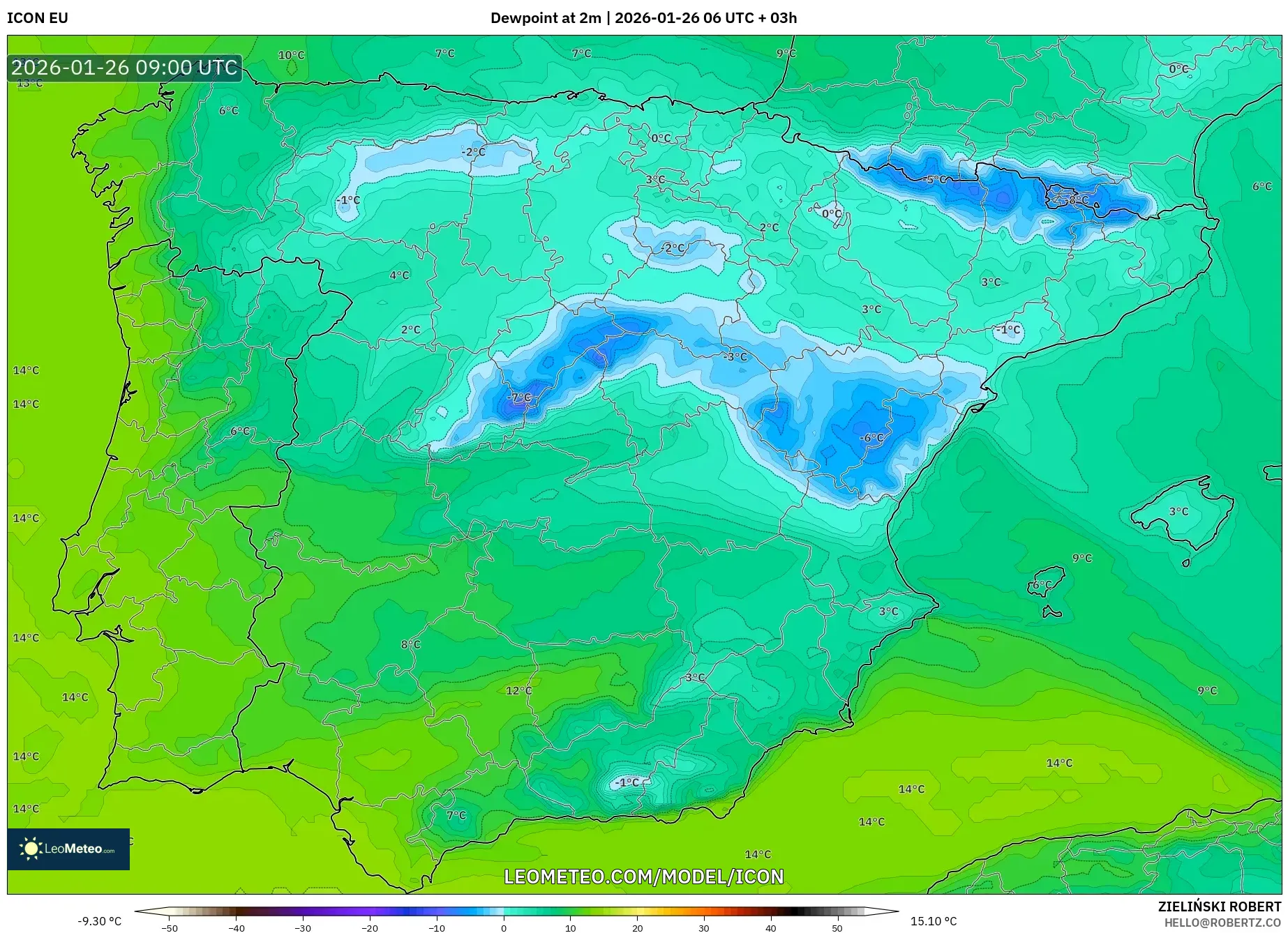 ICON model - İspanya, 2 m Çiy Noktası