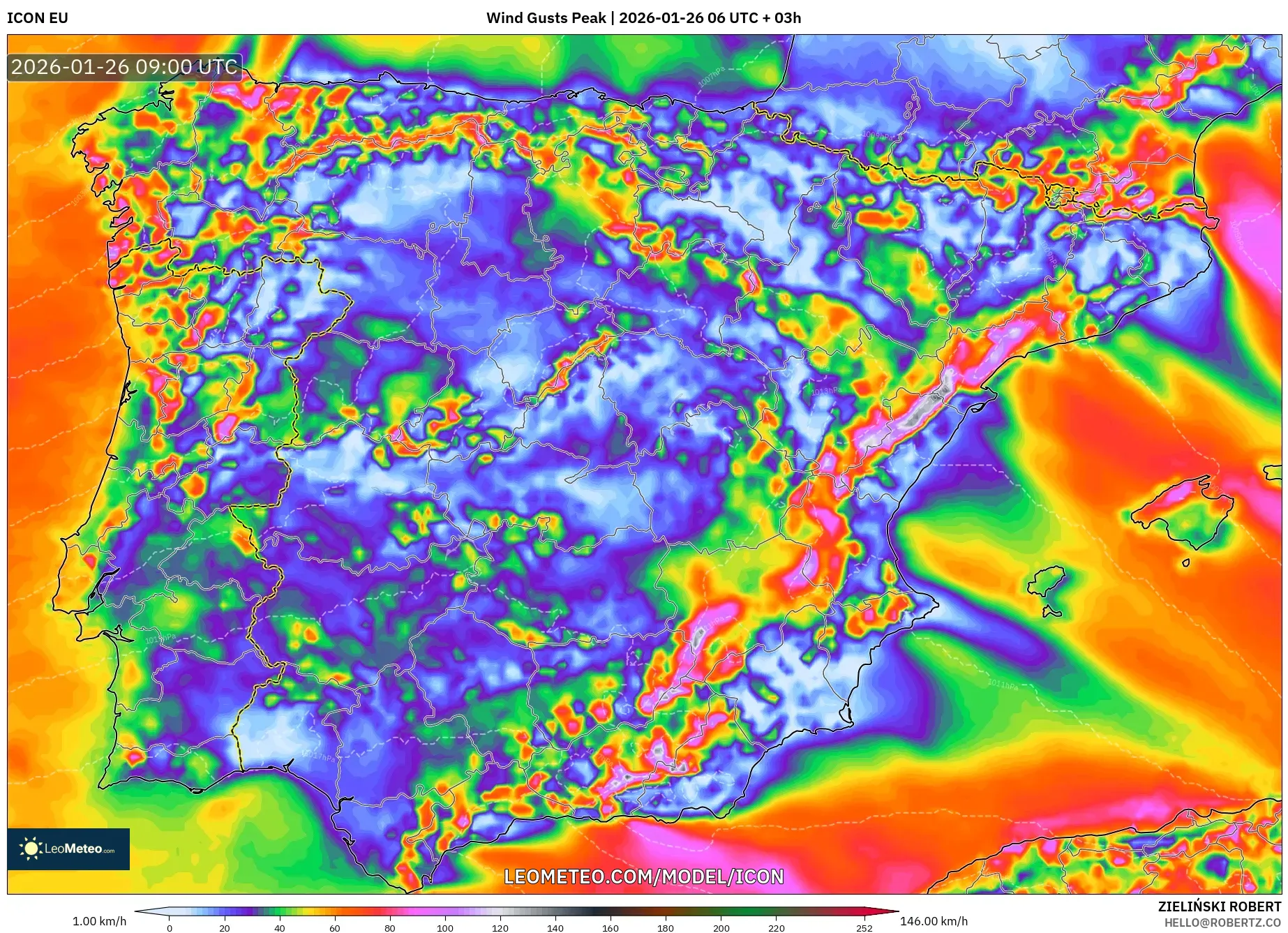 ICON model - İspanya, En Yüksek Rüzgâr
