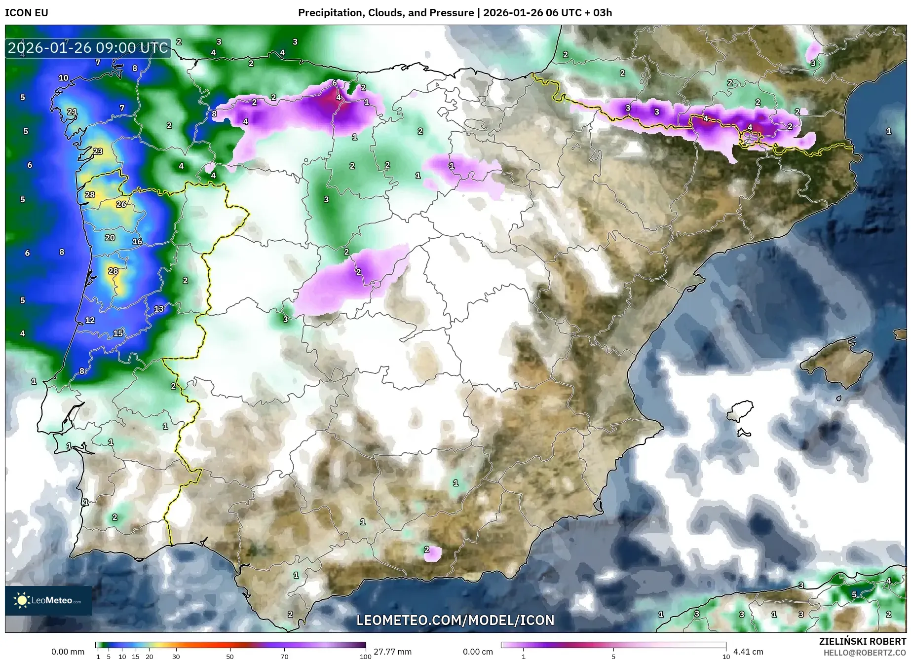 ICON model - İspanya, Yağış, Bulut ve Basınç