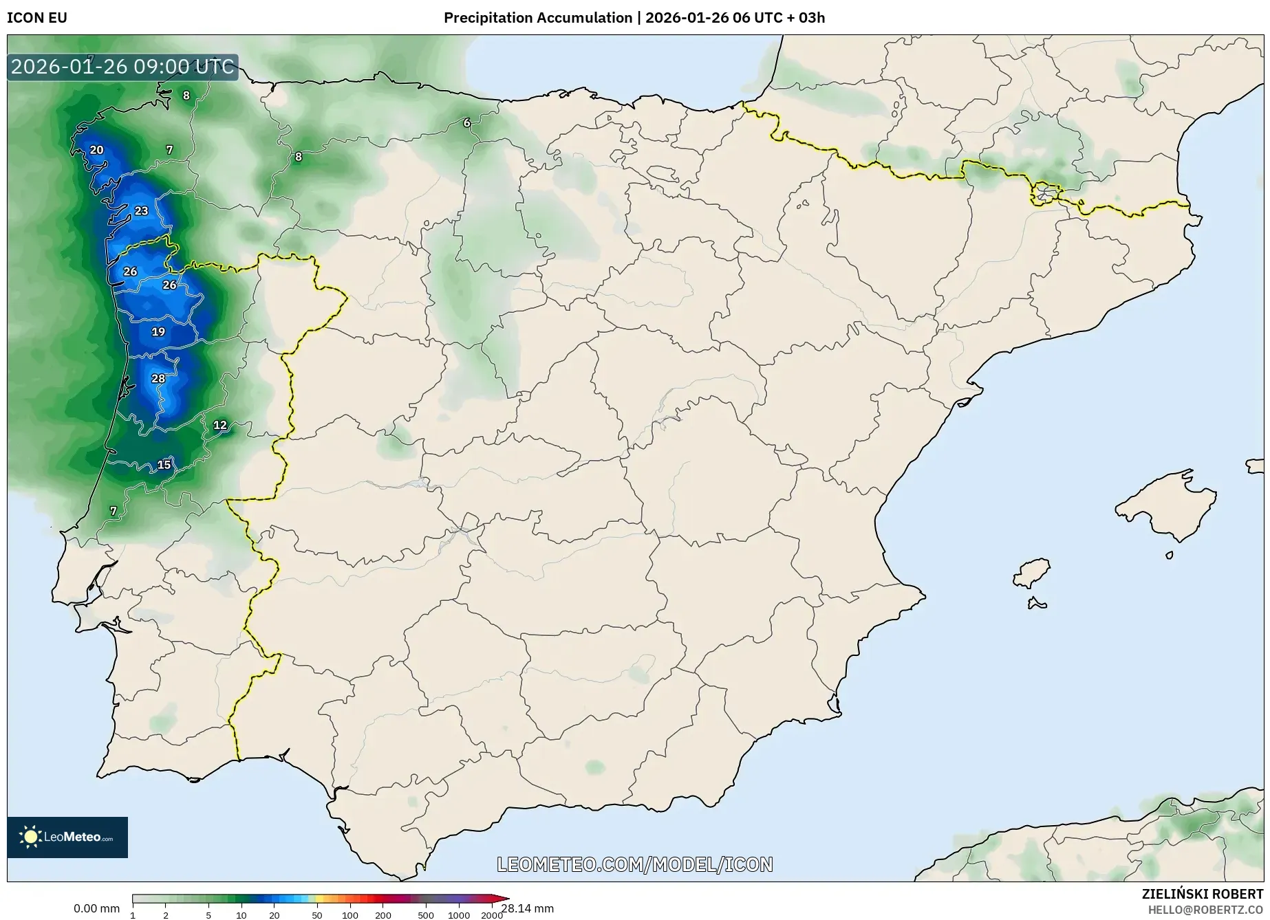 ICON model - İspanya, Yağış Birikimi