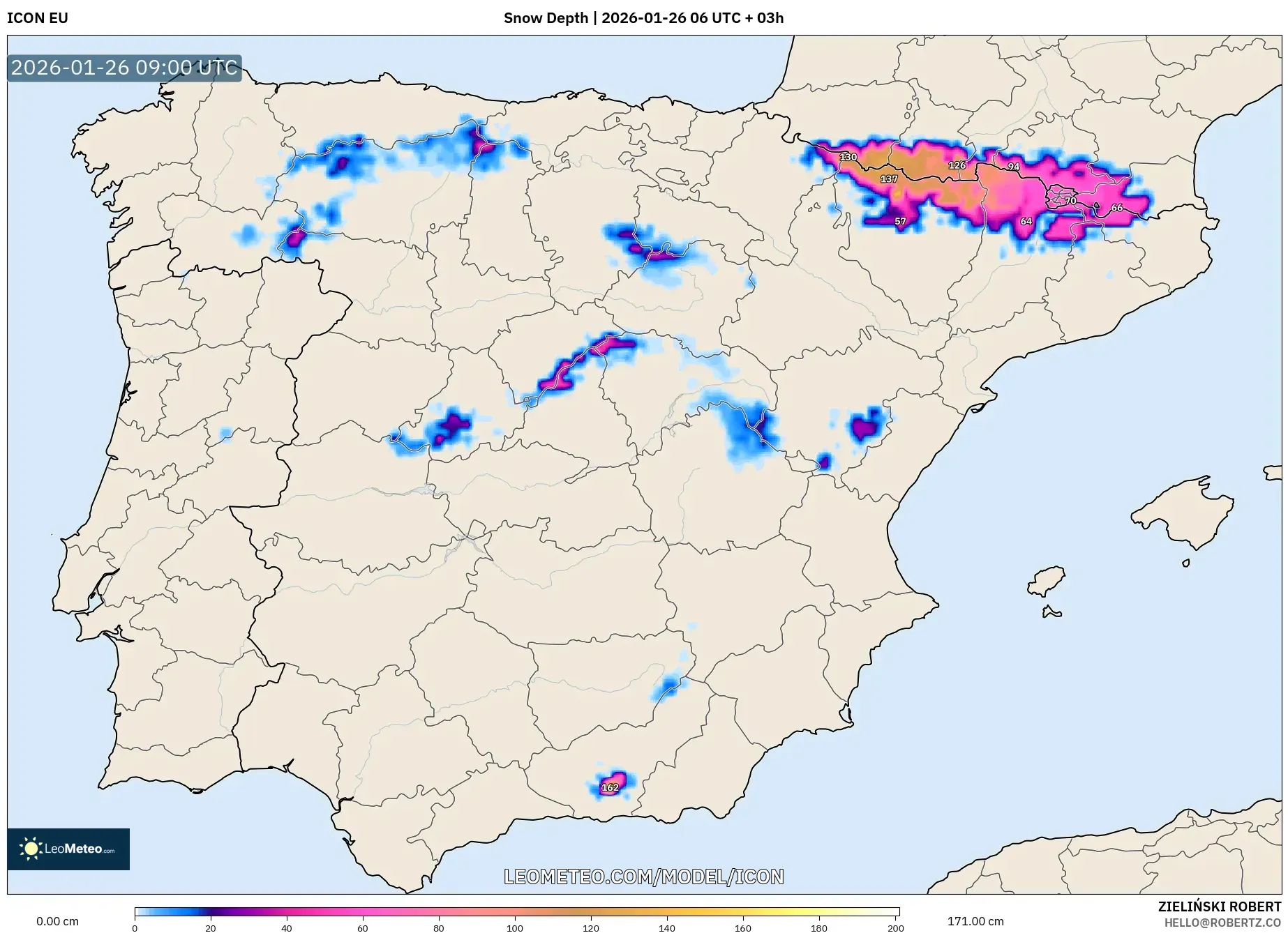 ICON model - İspanya, Kar Kalınlığı