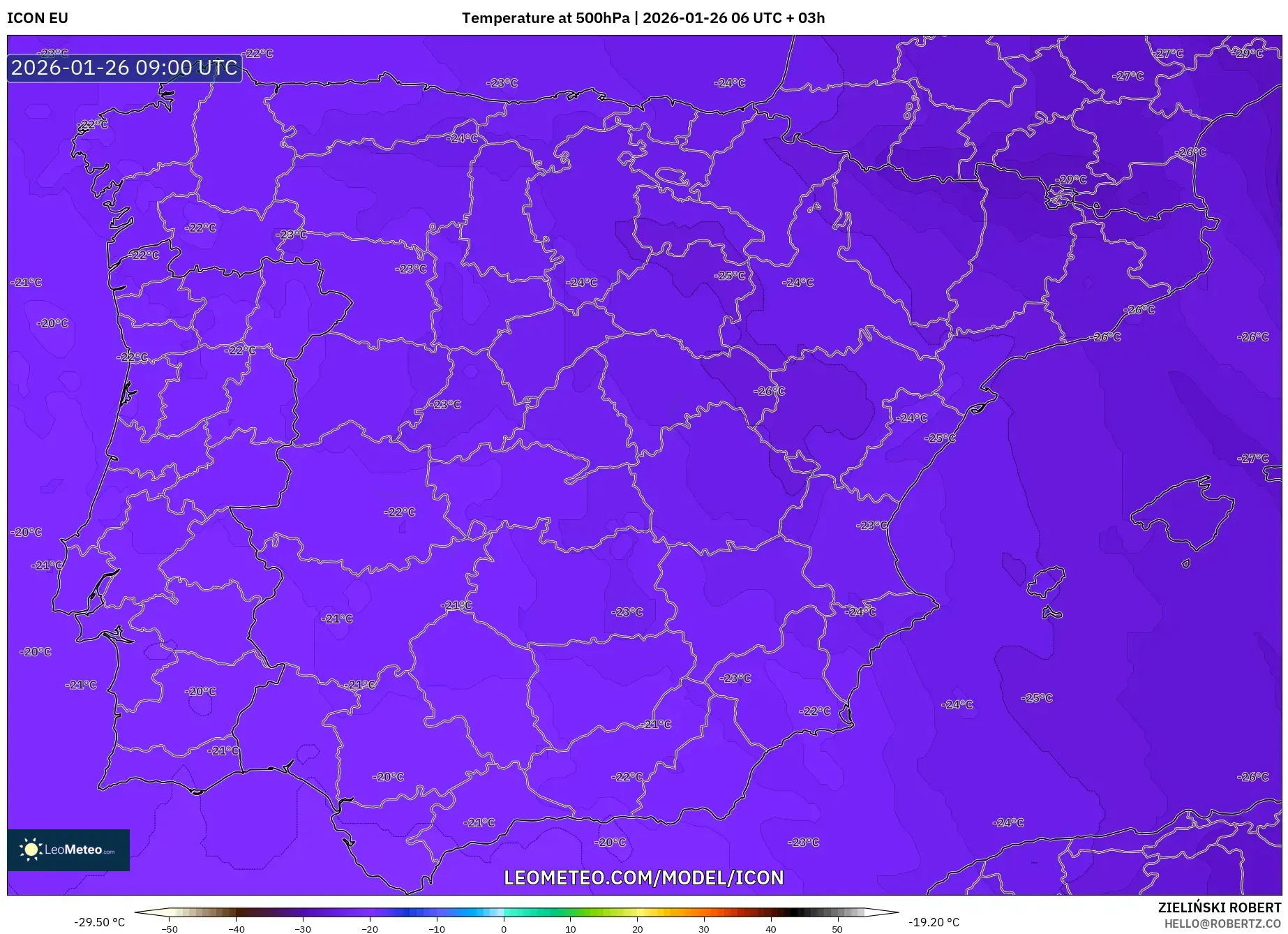 ICON model - İspanya, 500 hPa Sıcaklık
