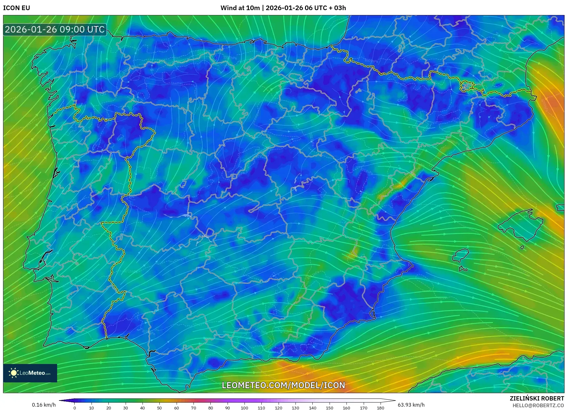 ICON model - İspanya, 10 m Rüzgâr