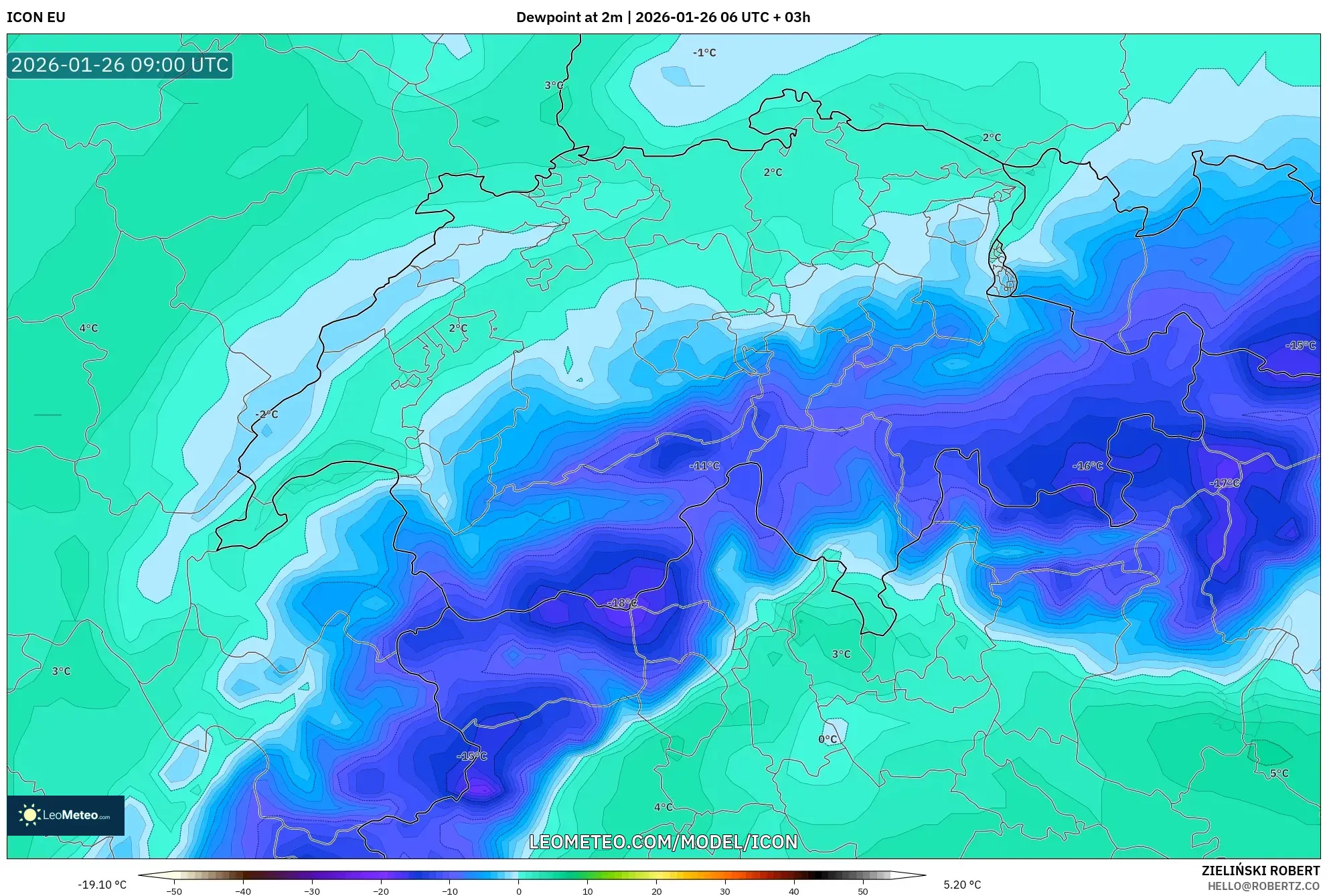 ICON model - İsviçre, 2 m Çiy Noktası