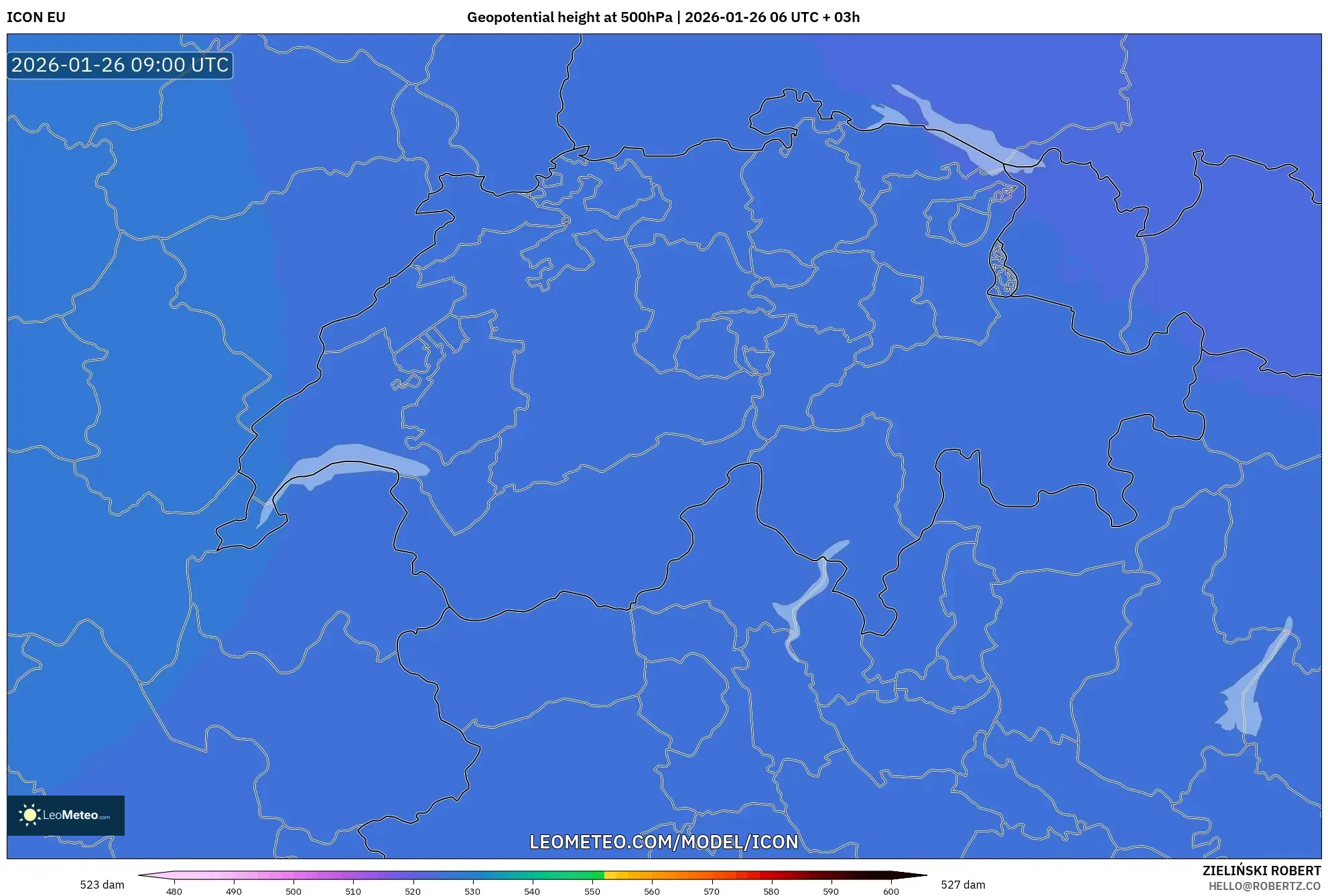 ICON model - İsviçre, 500 hPa’da jeopotansiyel yükseklik