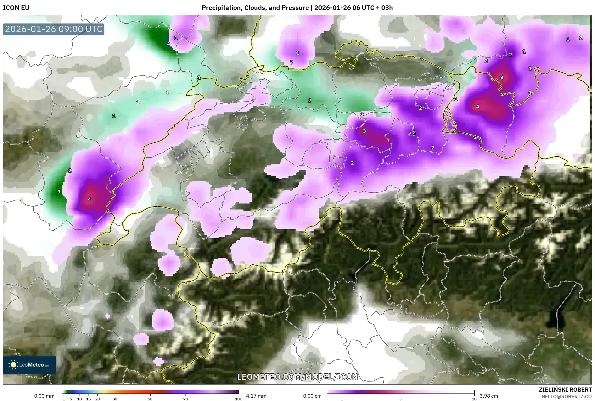 ICON model - İsviçre, Yağış, Bulut ve Basınç