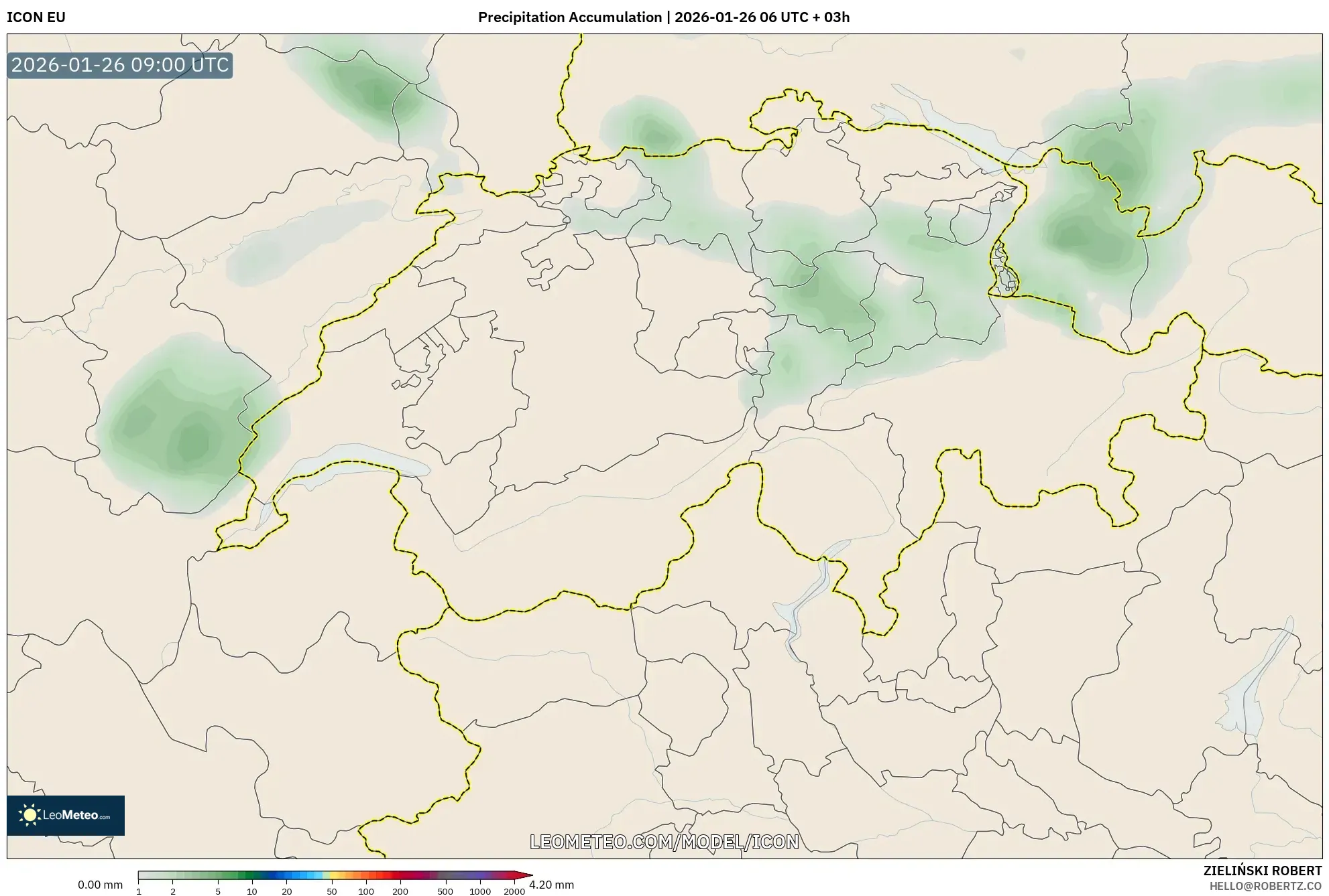 ICON model - İsviçre, Yağış Birikimi