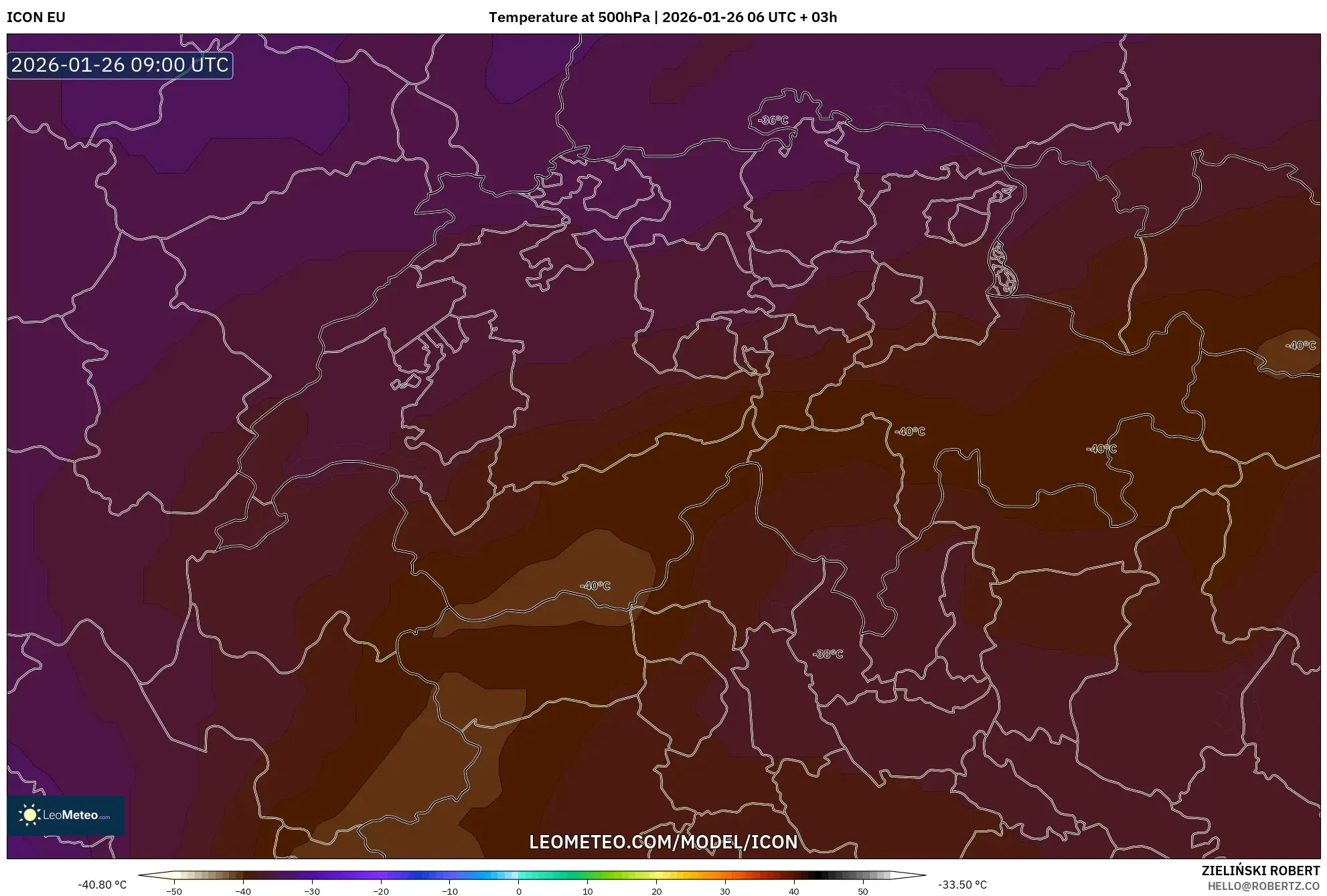 ICON model - İsviçre, 500 hPa Sıcaklık