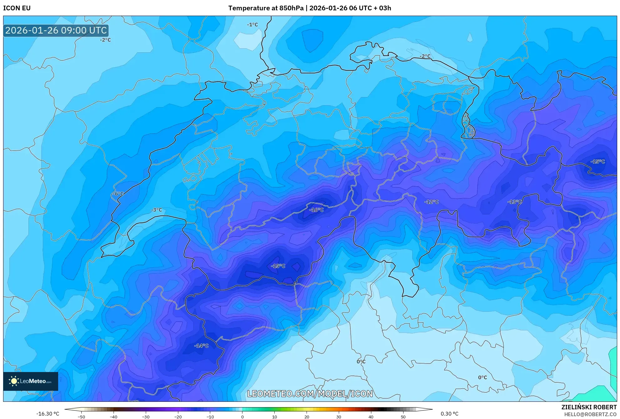 ICON model - İsviçre, 850 hPa Sıcaklık
