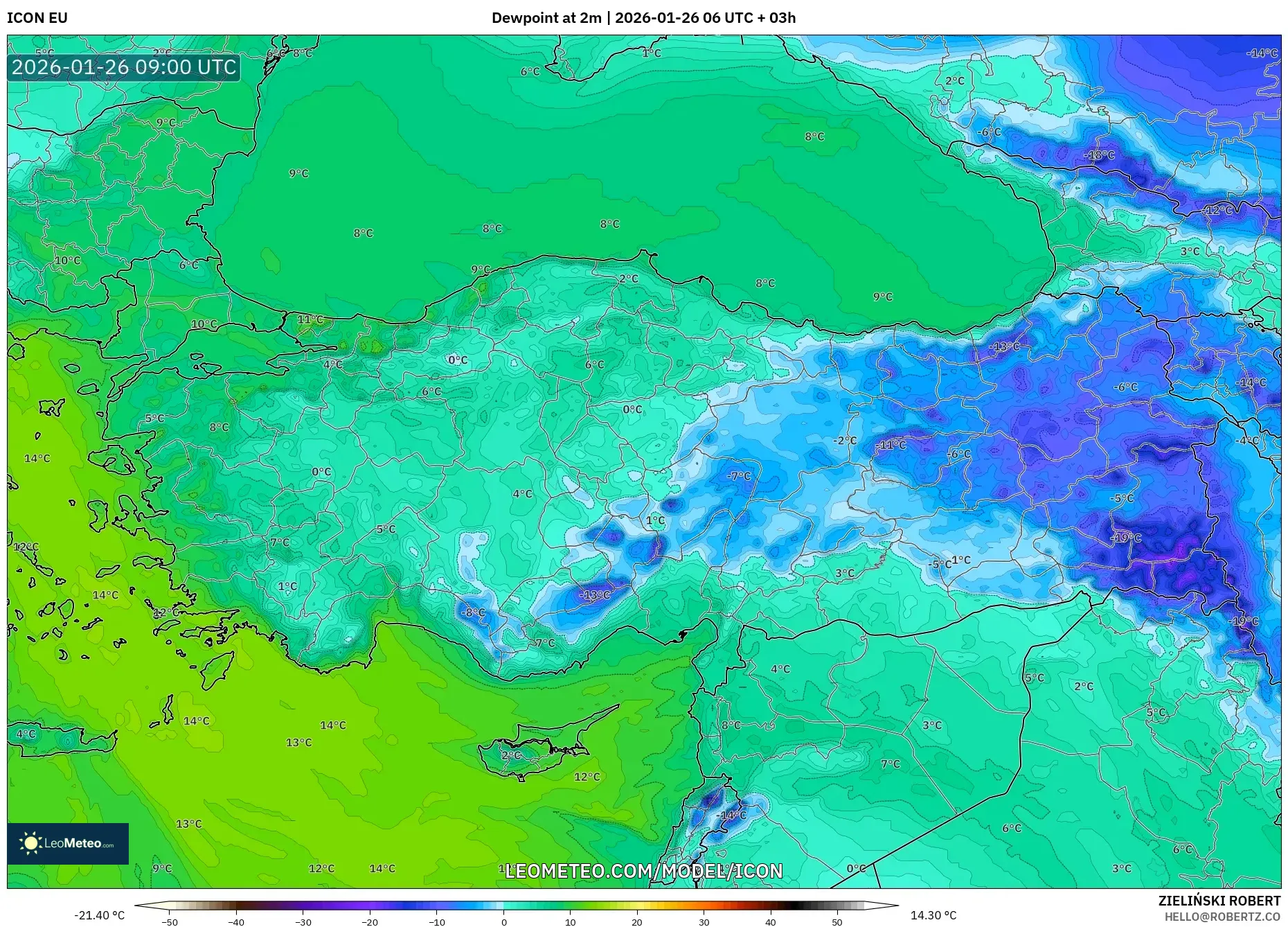 ICON model - Türkiye, 2 m Çiy Noktası