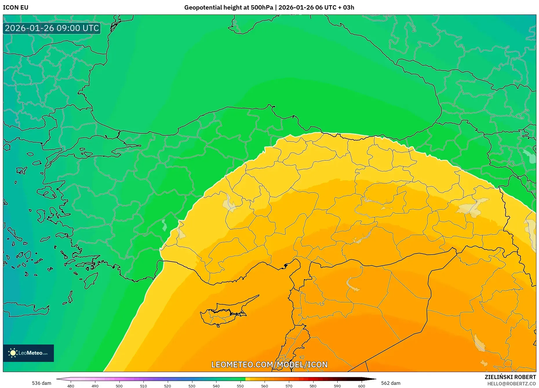 ICON model - Türkiye, 500 hPa’da jeopotansiyel yükseklik