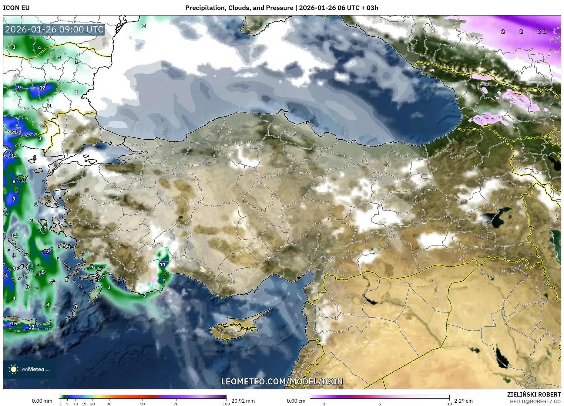 ICON model - Türkiye, Yağış, Bulut ve Basınç