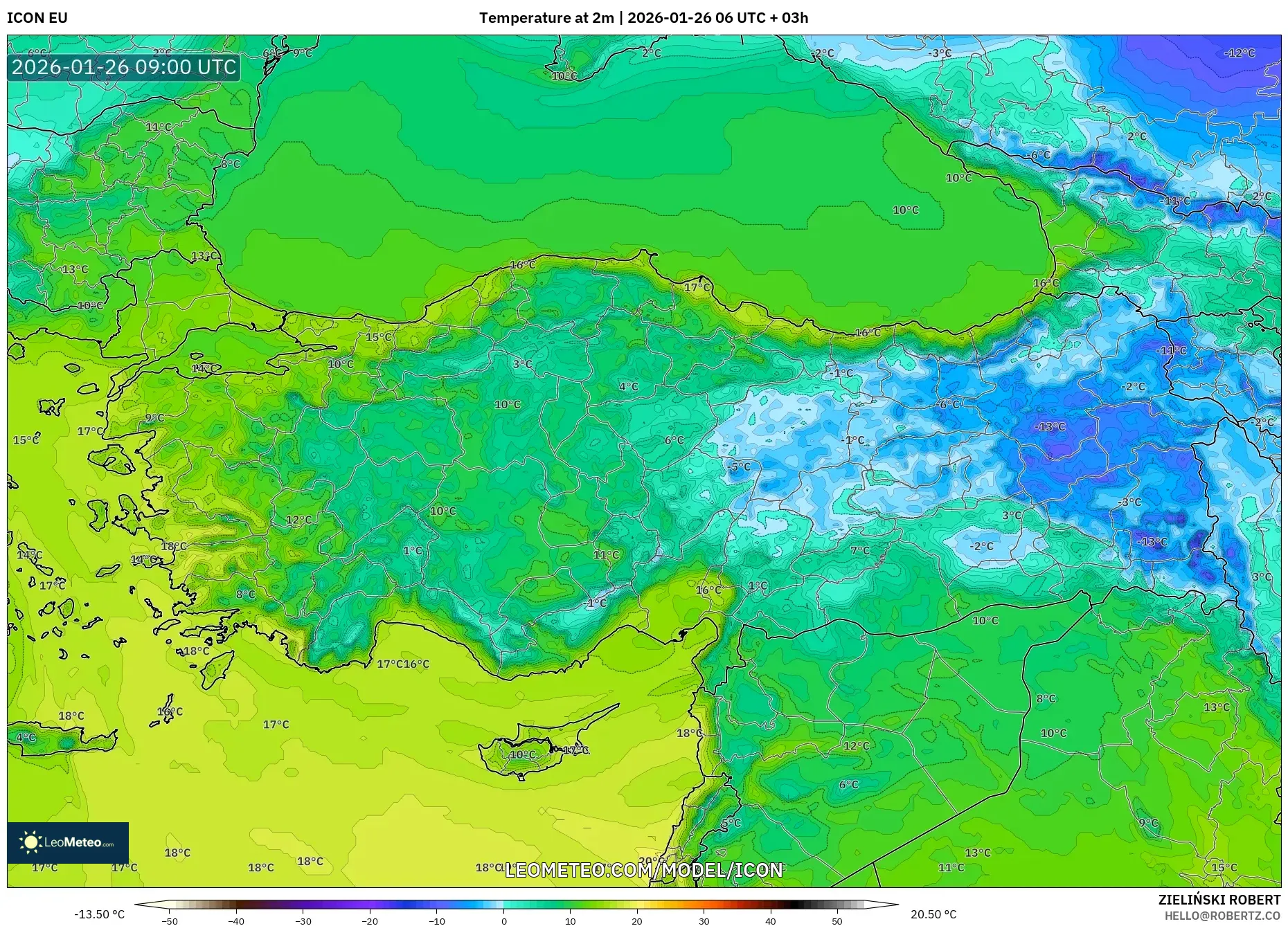 ICON model - Türkiye, 2 m Sıcaklık