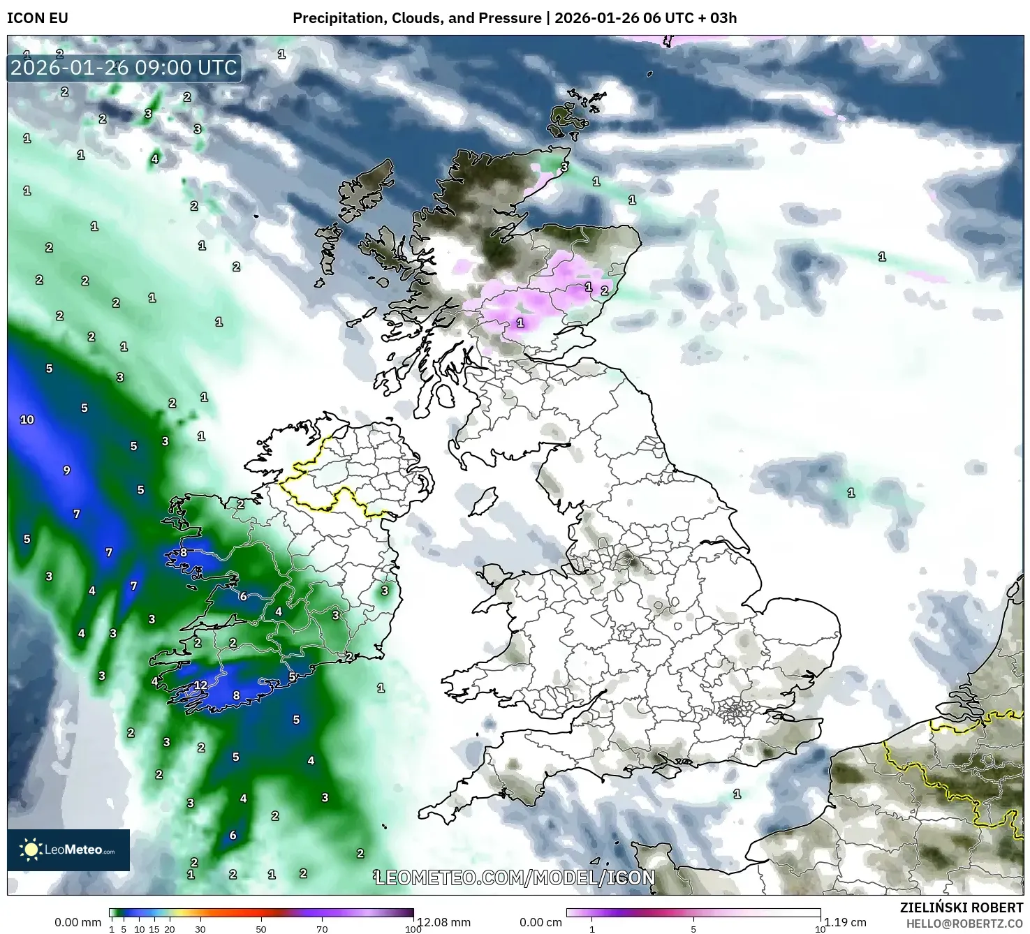 ICON model - Birleşik Krallık, Yağış, Bulut ve Basınç