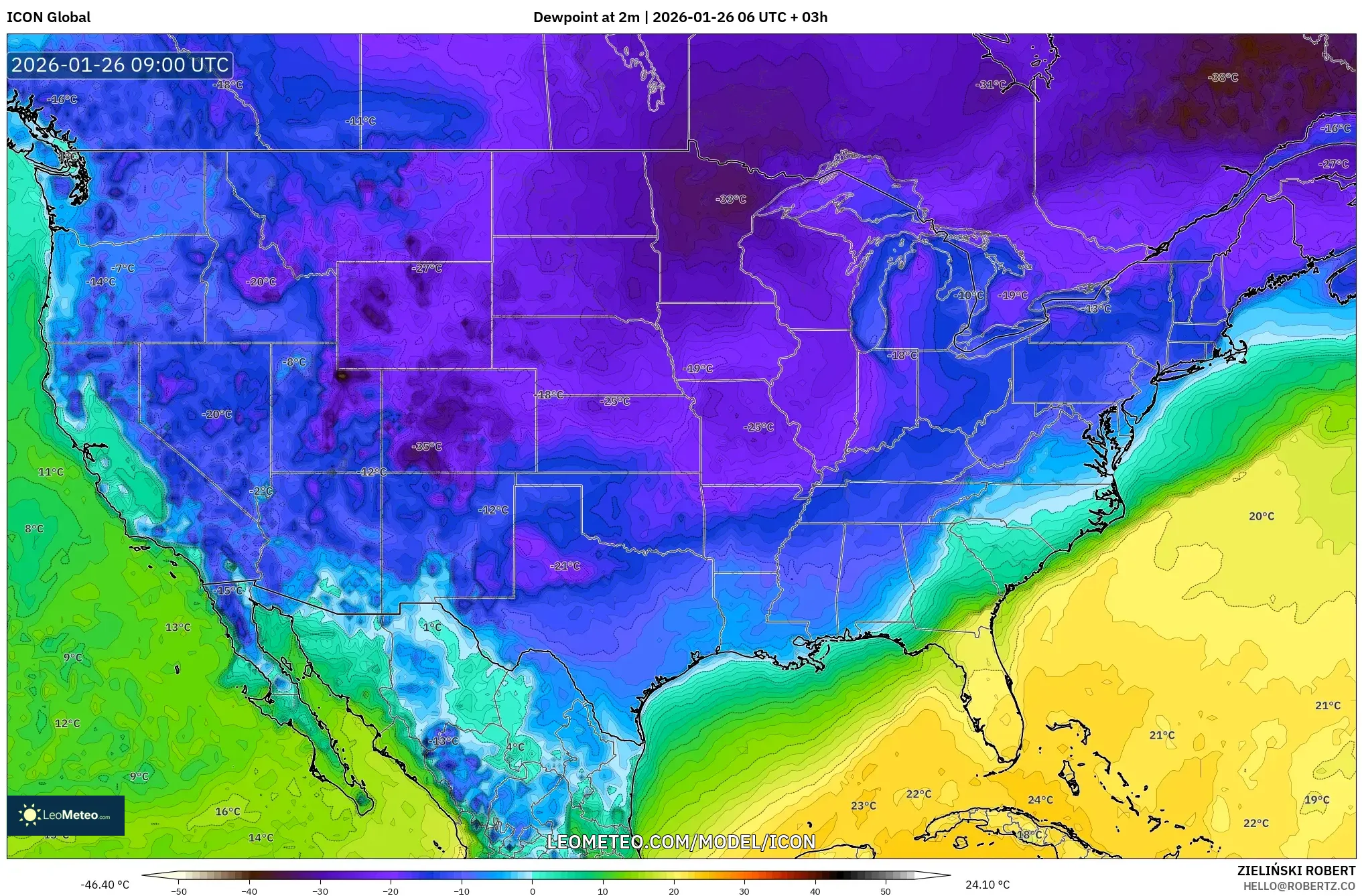 ICON model - Amerika Birleşik Devletleri, 2 m Çiy Noktası