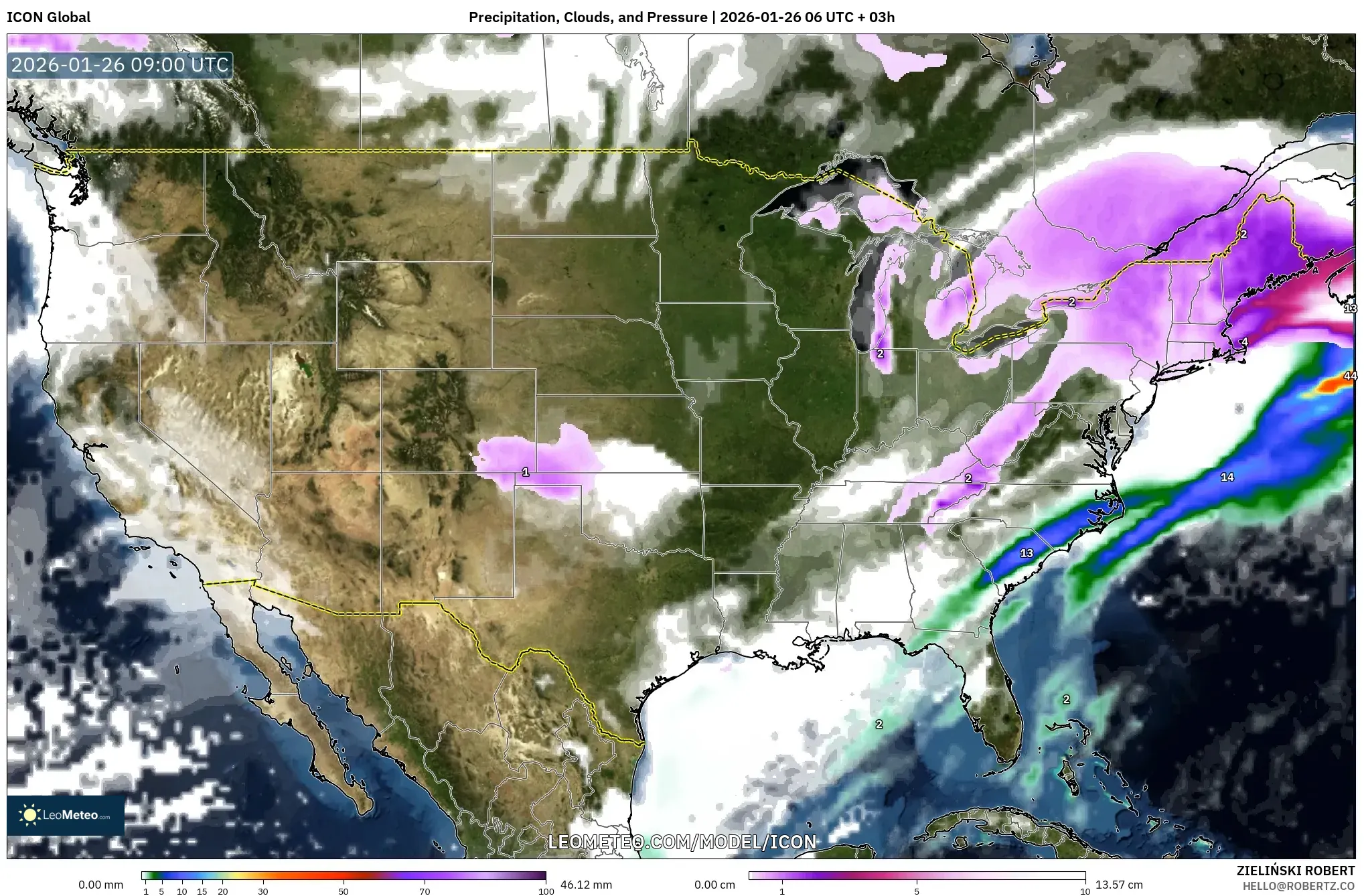 ICON model - Amerika Birleşik Devletleri, Yağış, Bulut ve Basınç