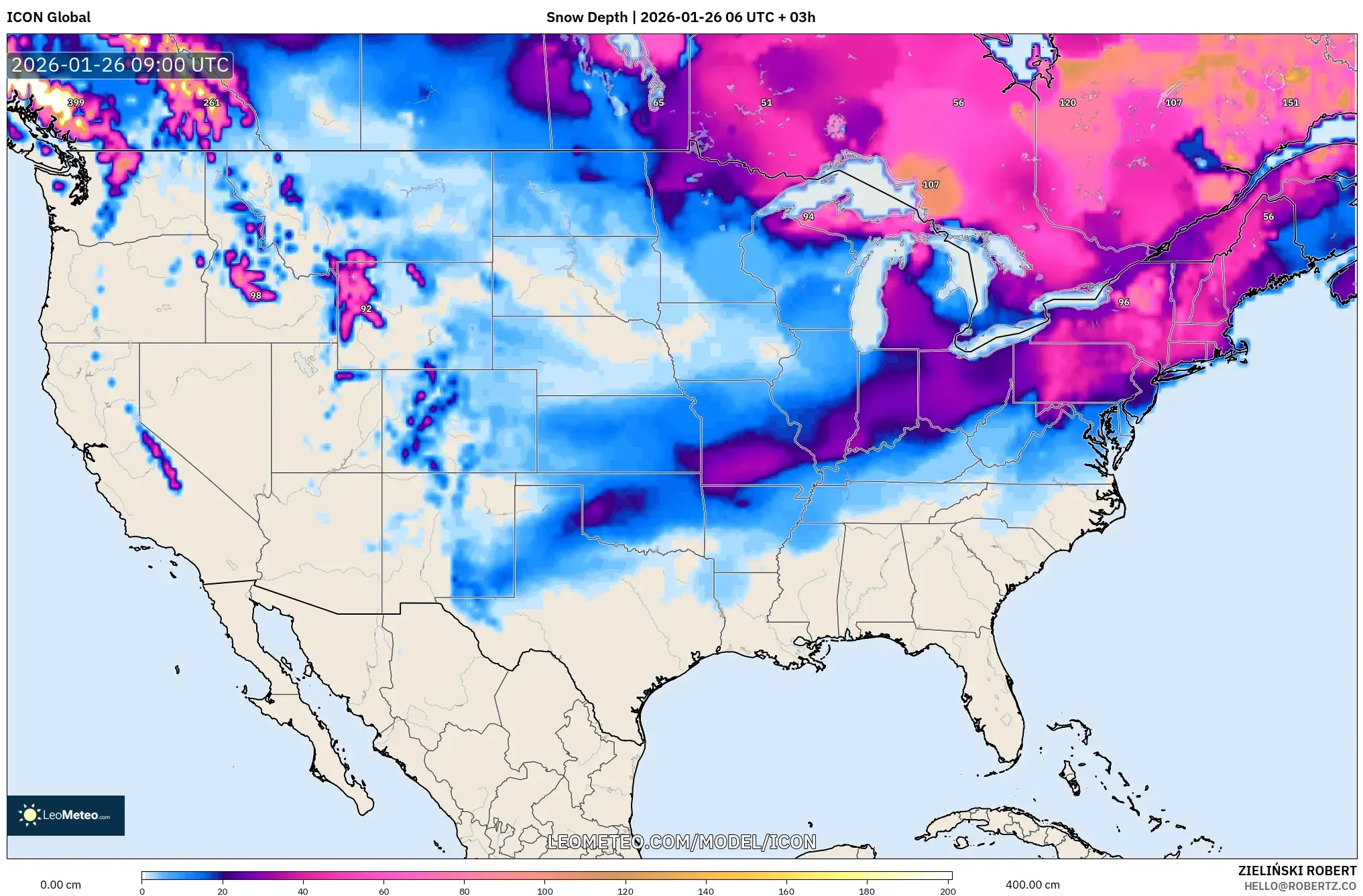 ICON model - Amerika Birleşik Devletleri, Kar Kalınlığı