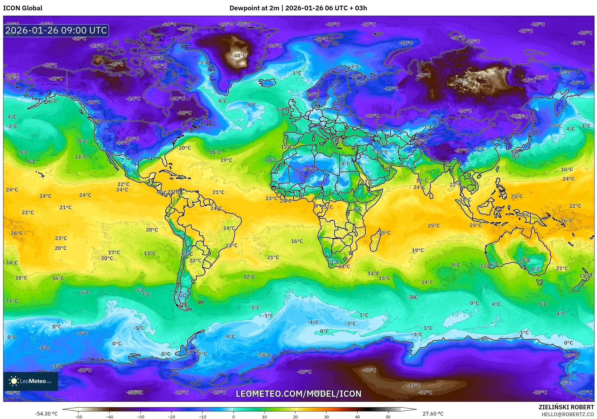 ICON model - Dünya, 2 m Çiy Noktası