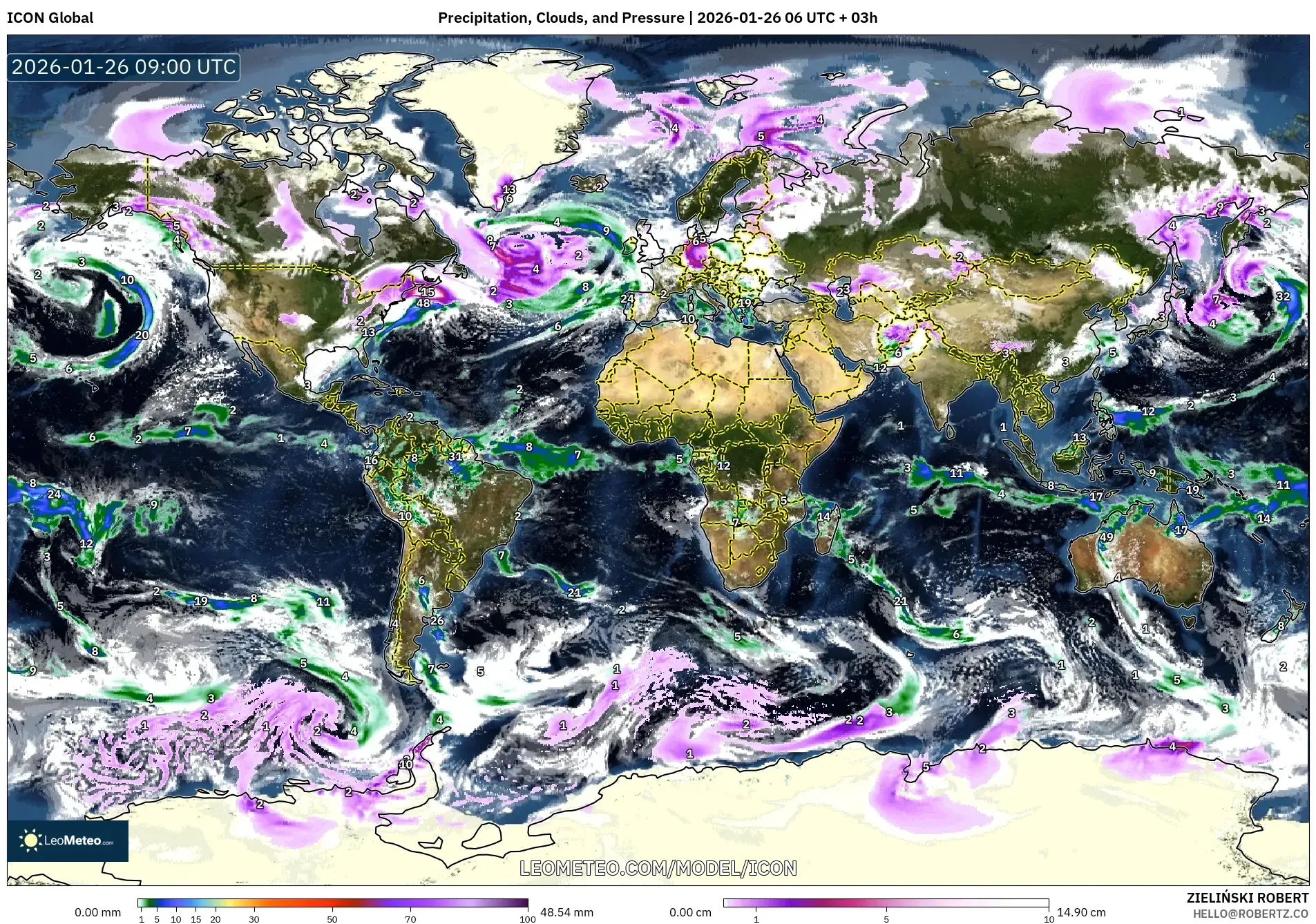 ICON model - Dünya, Yağış, Bulut ve Basınç