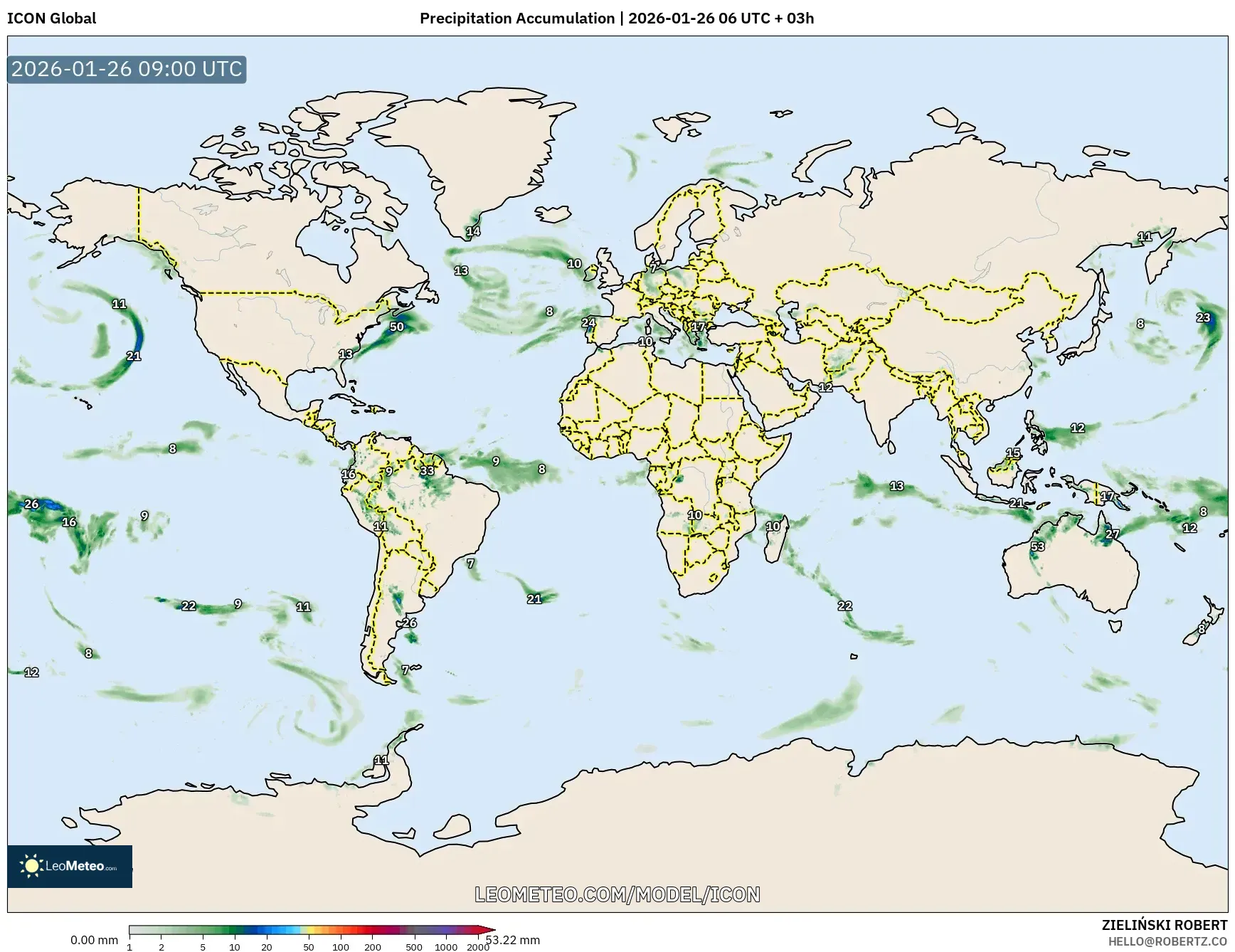ICON model - Dünya, Yağış Birikimi