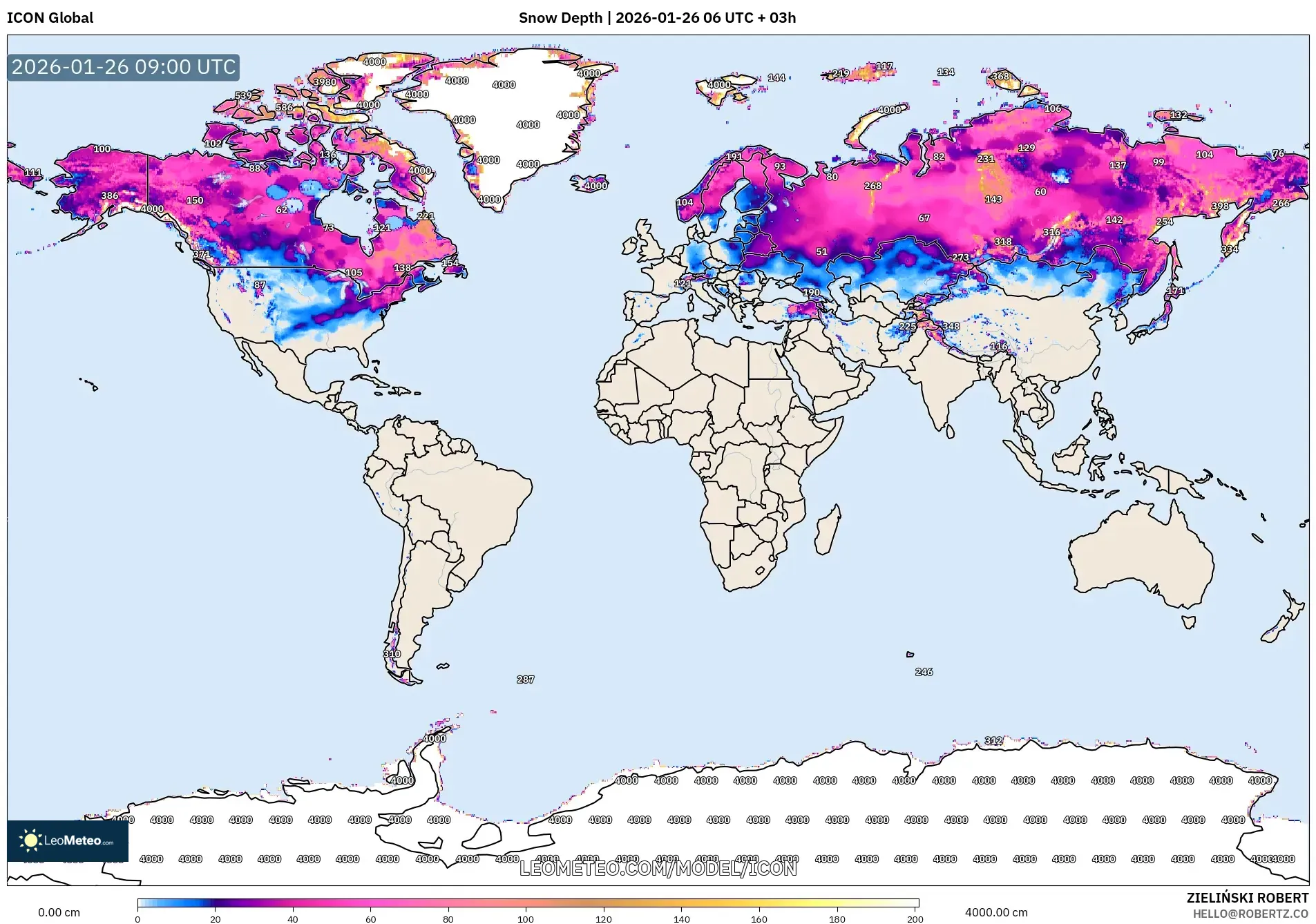 ICON model - Dünya, Kar Kalınlığı