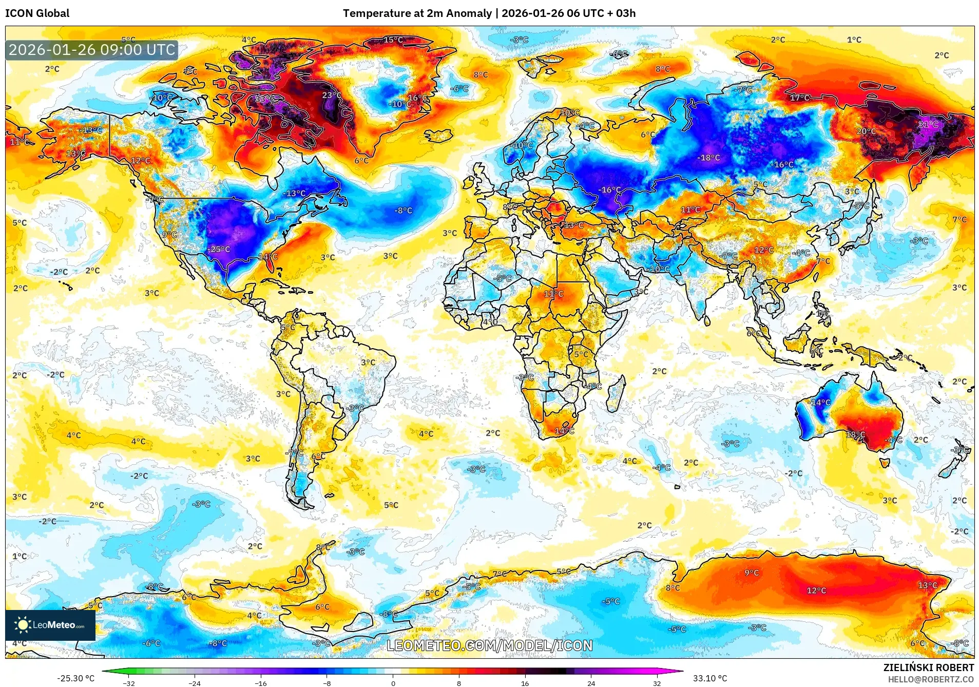 ICON model - Dünya, 2 m Sıcaklık Anomalisi