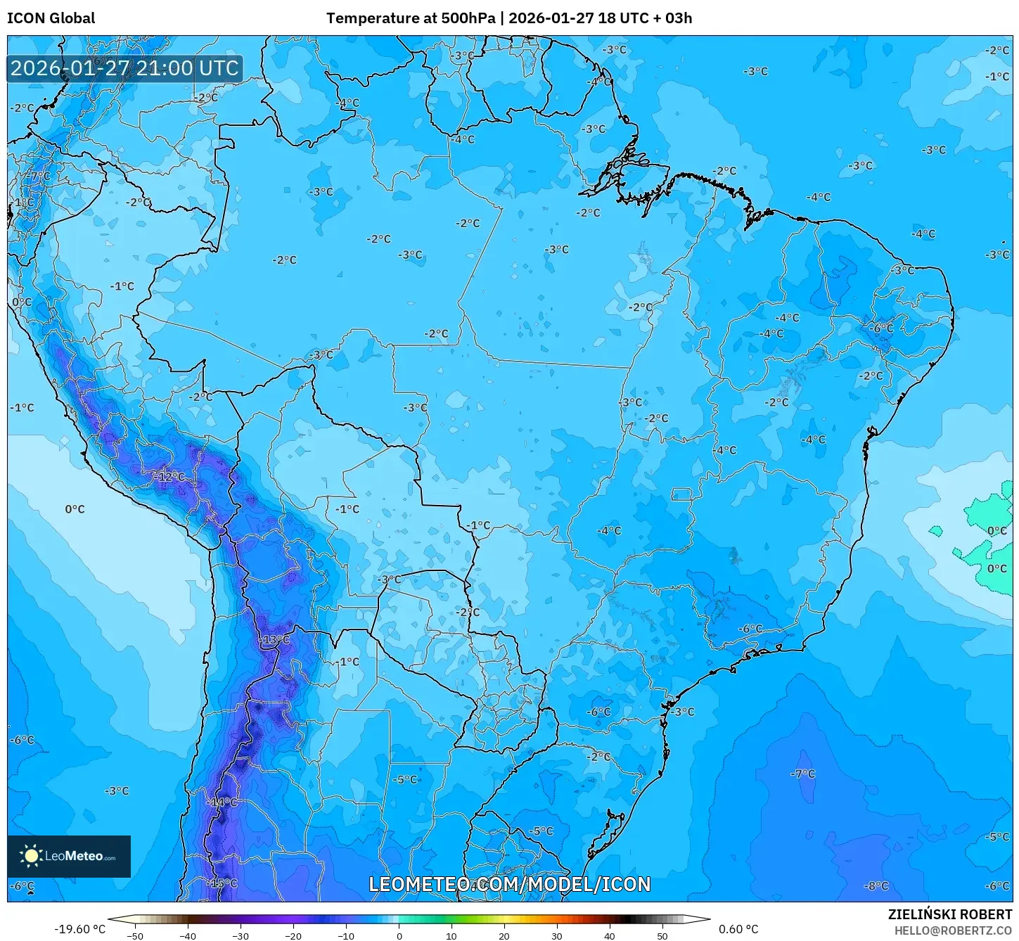 ICON model - Brezilya, 500 hPa Sıcaklık