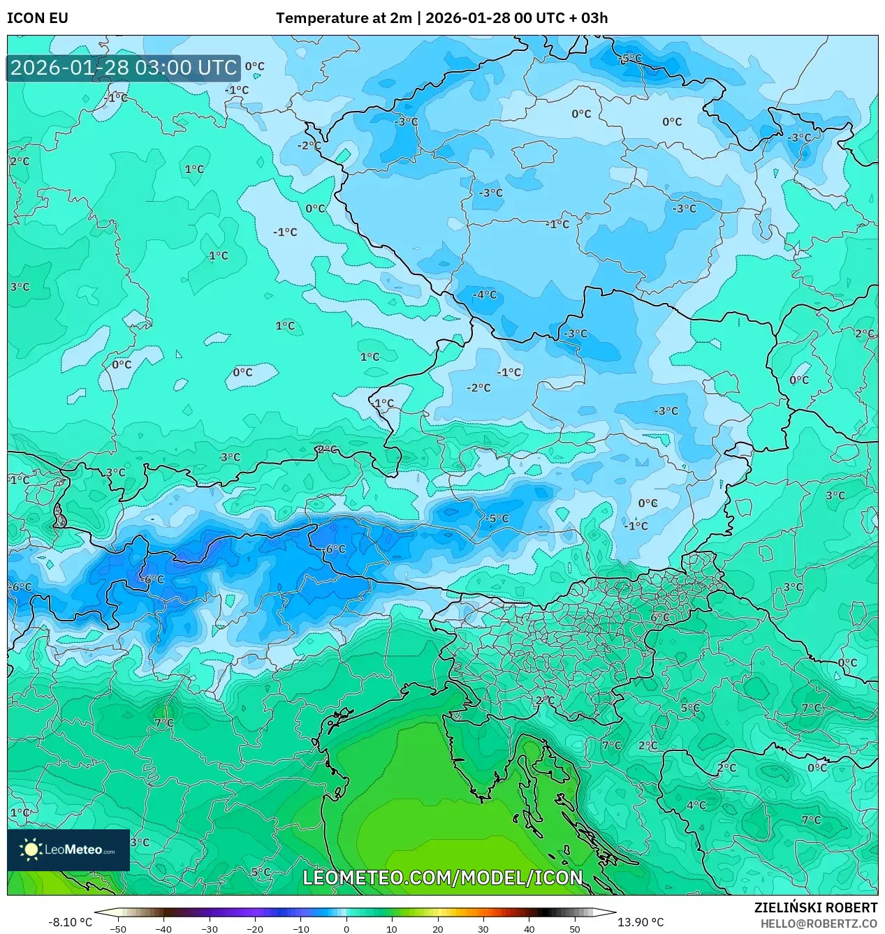 ICON model - Avusturya, 2 m Sıcaklık