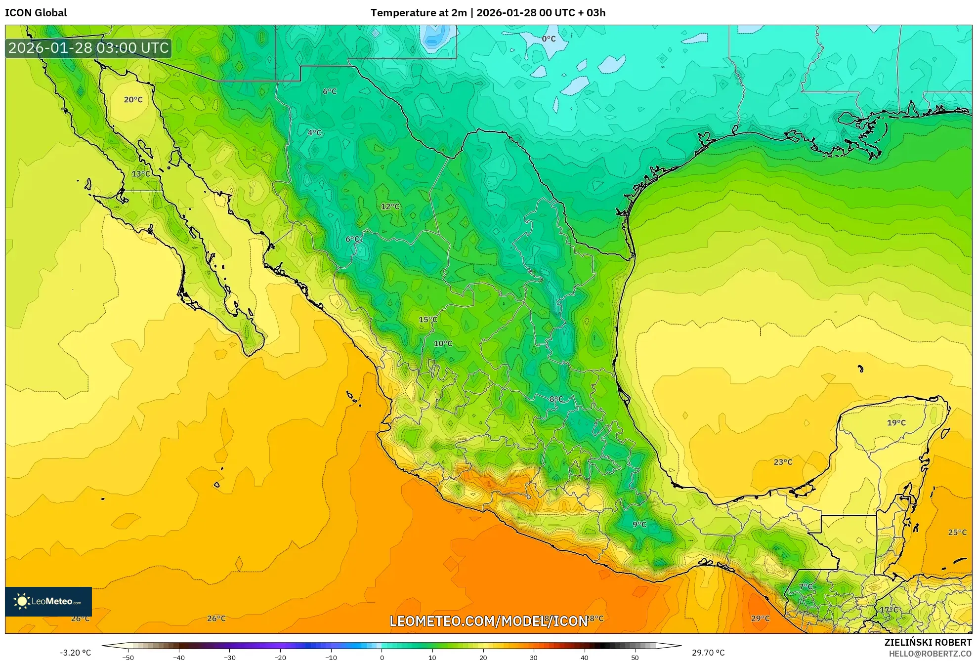 ICON model - Meksika, 2 m Sıcaklık