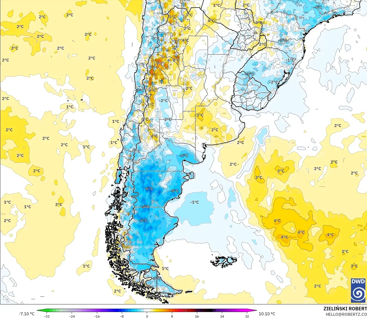 ICON model - Arjantin, 2 m Sıcaklık Anomalisi
