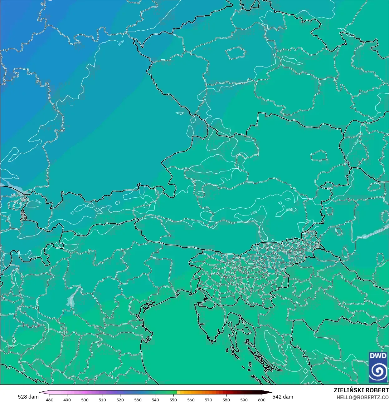 ICON model - Avusturya, 500 hPa’da jeopotansiyel yükseklik