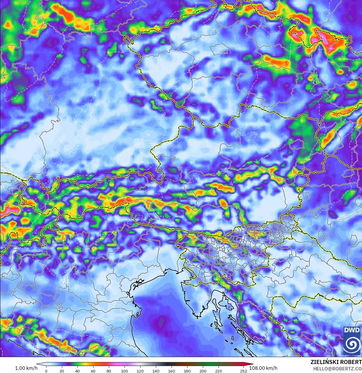 ICON model - Avusturya, En Yüksek Rüzgâr