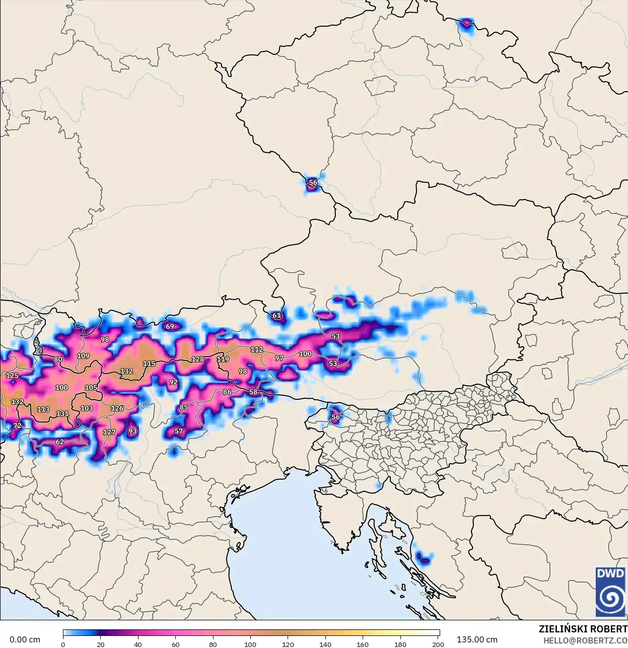 ICON model - Avusturya, Kar Kalınlığı